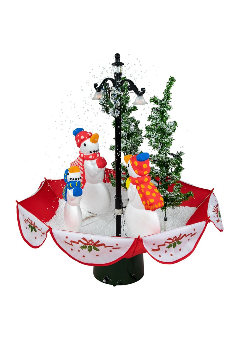 31Inch Musical Lighted Snowing Snowman Family in Umbrella Base Christmas Decoration