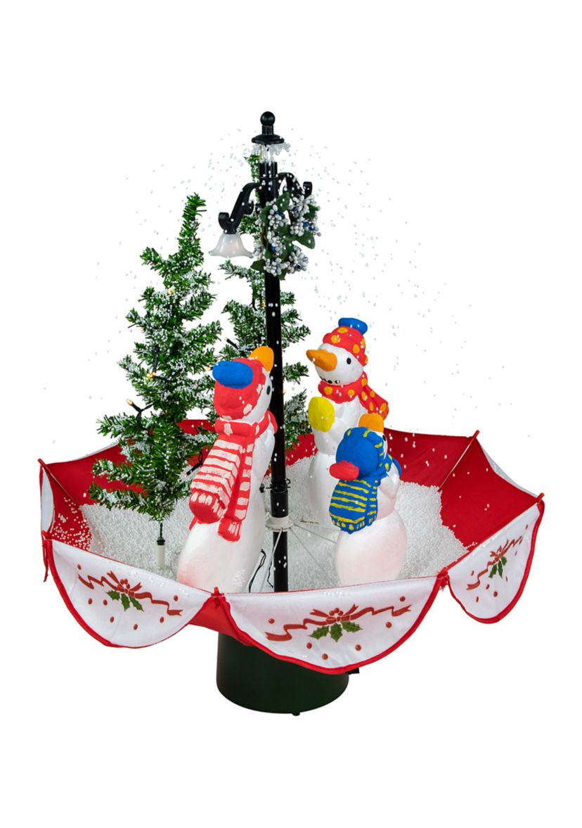 31Inch Musical Lighted Snowing Snowman Family in Umbrella Base Christmas Decoration