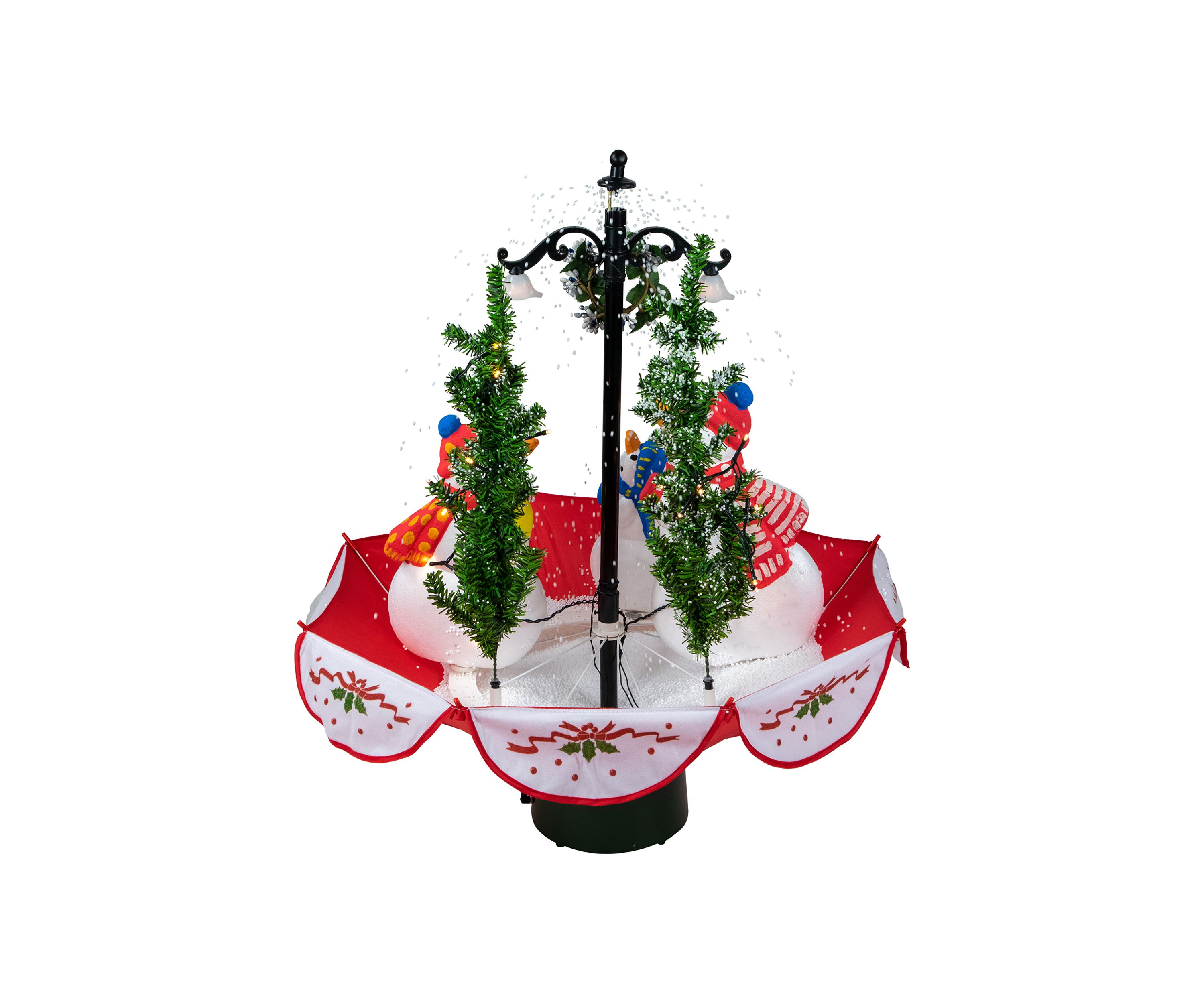 31Inch Musical Lighted Snowing Snowman Family in Umbrella Base Christmas Decoration