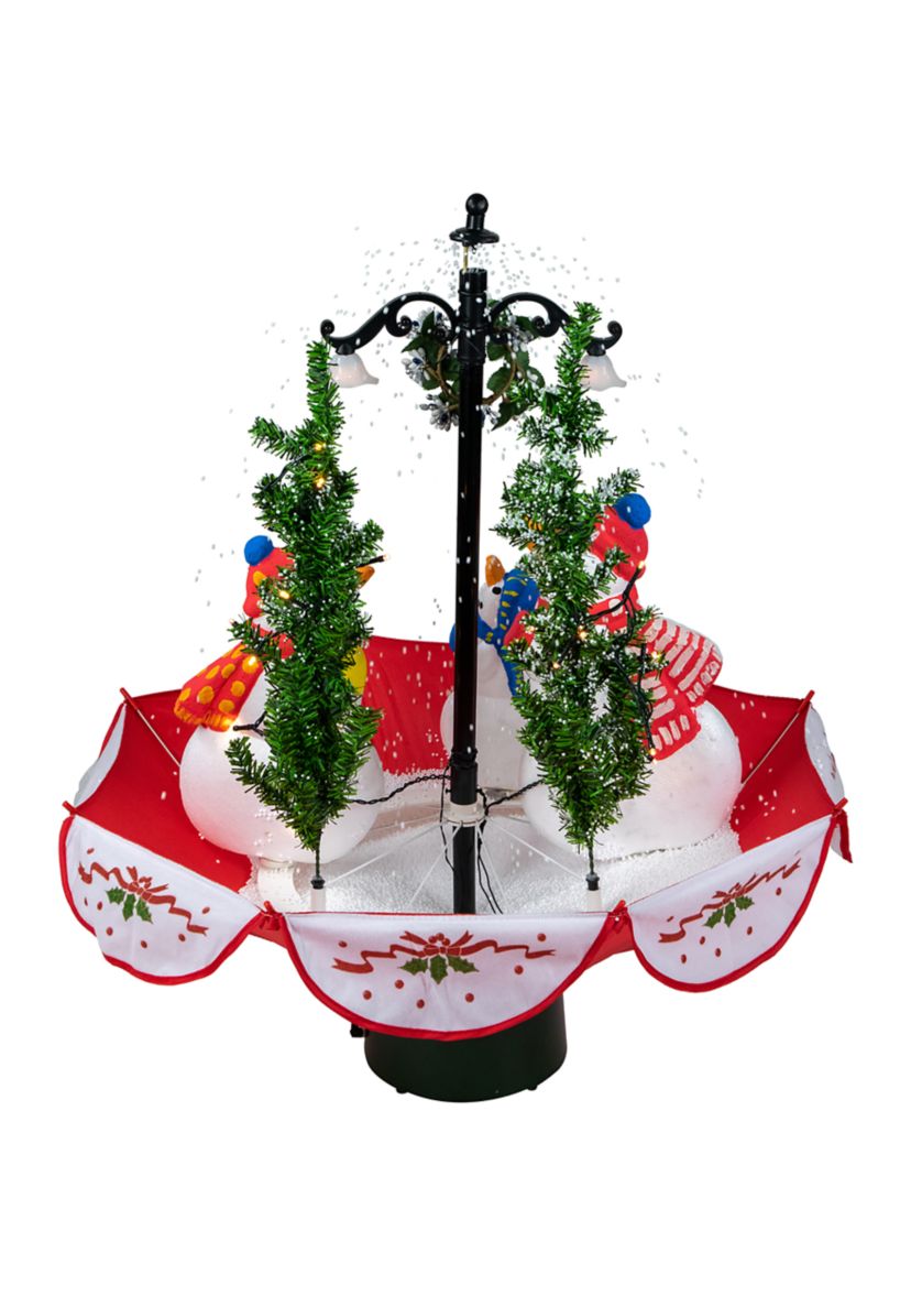31Inch Musical Lighted Snowing Snowman Family in Umbrella Base Christmas Decoration