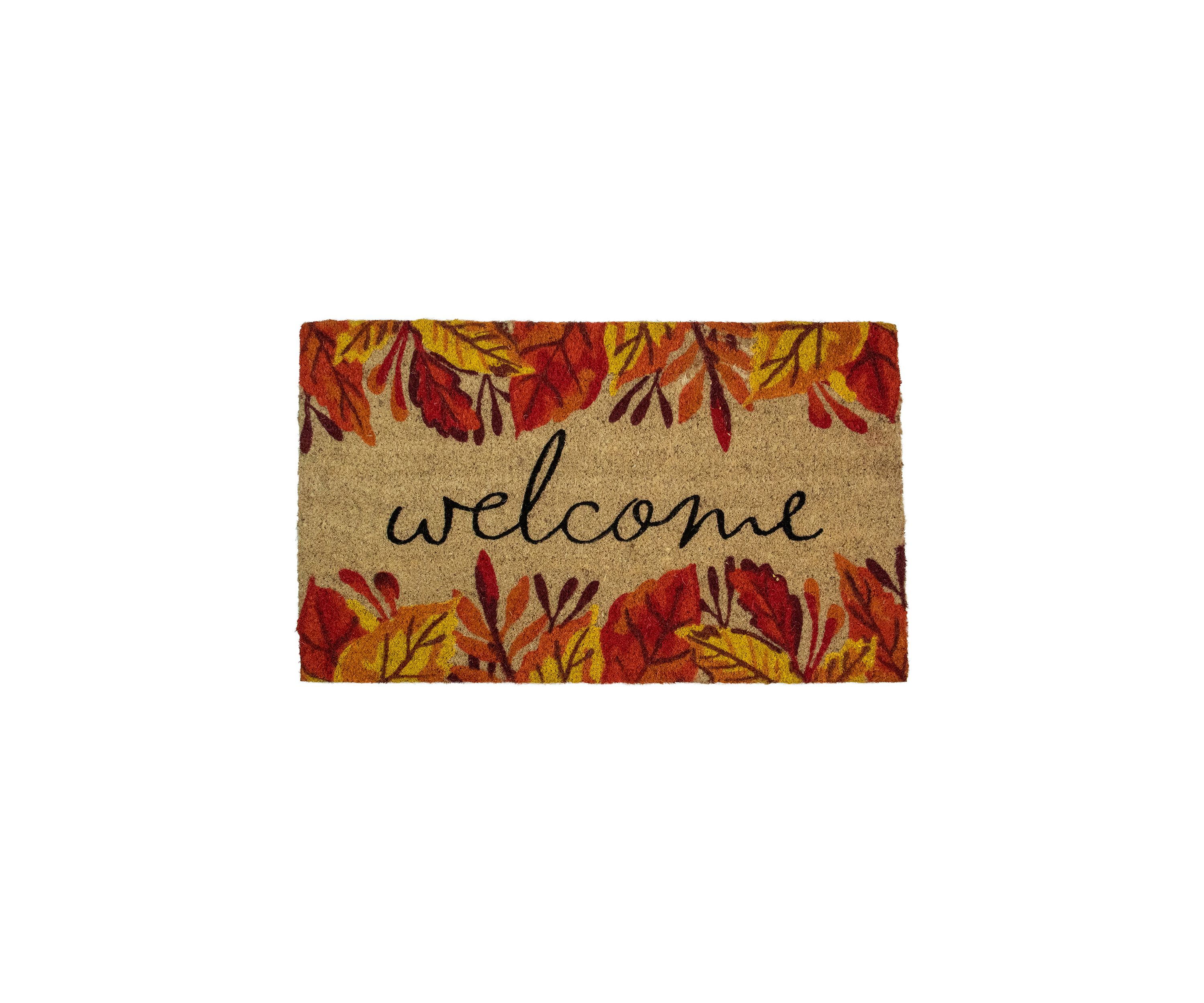 Leafy Fall Harvest Rectangular  inchWelcome inch Doormat 18 inch x 30 inch