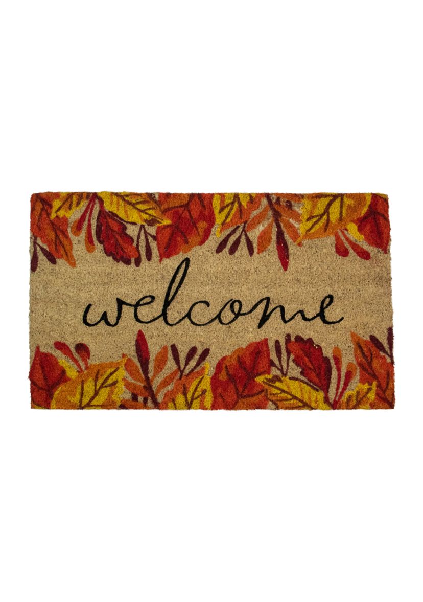 Leafy Fall Harvest Rectangular  inchWelcome inch Doormat 18 inch x 30 inch