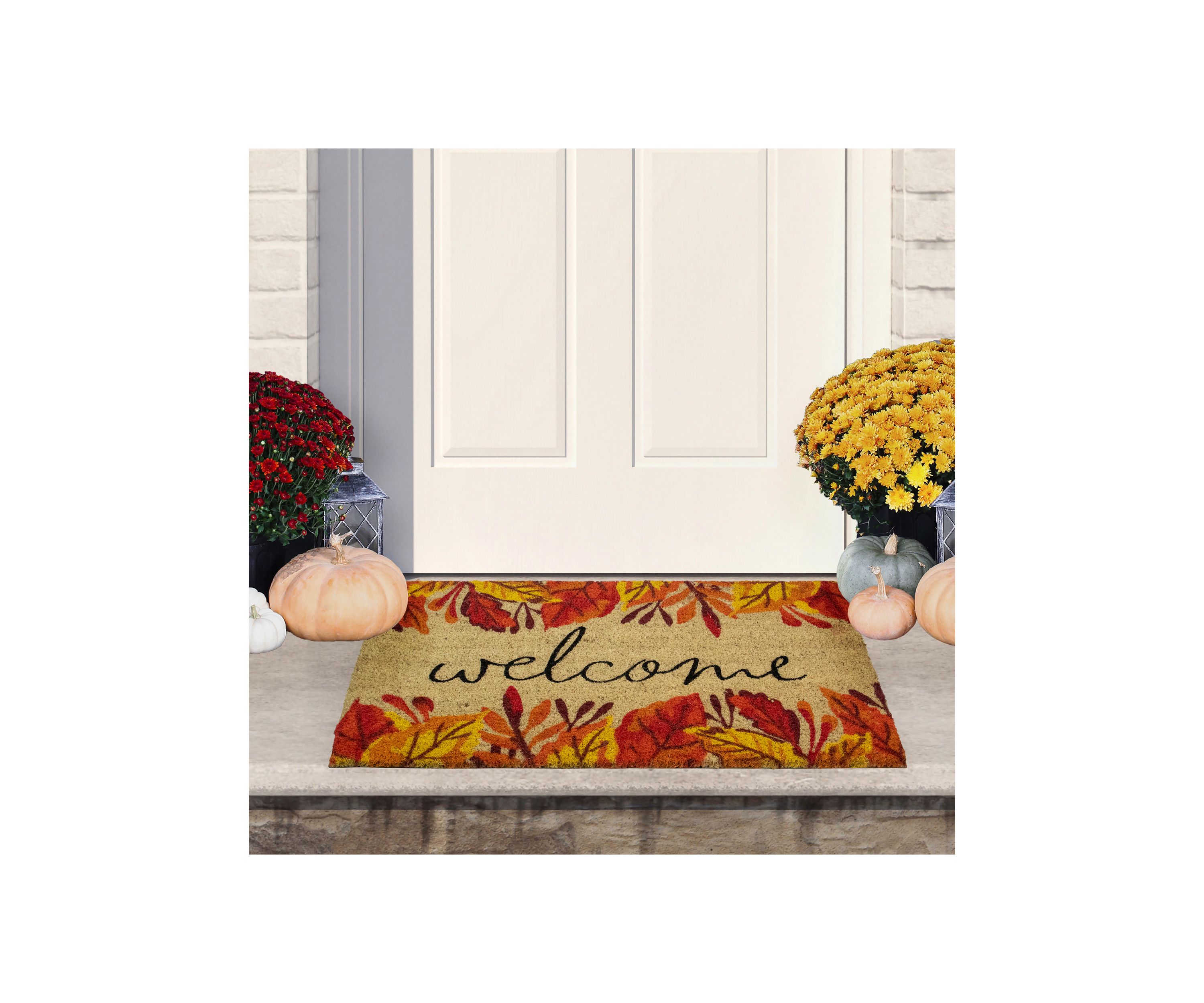 Leafy Fall Harvest Rectangular  inchWelcome inch Doormat 18 inch x 30 inch