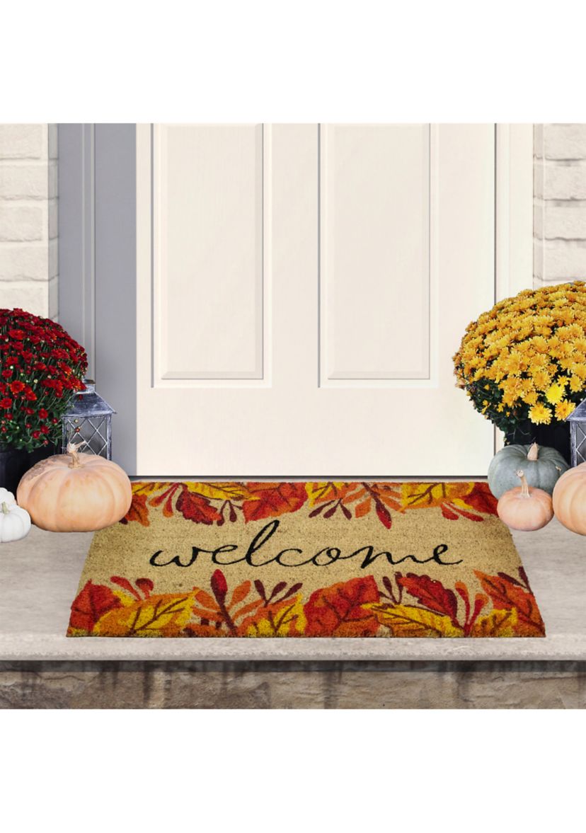 Leafy Fall Harvest Rectangular  inchWelcome inch Doormat 18 inch x 30 inch