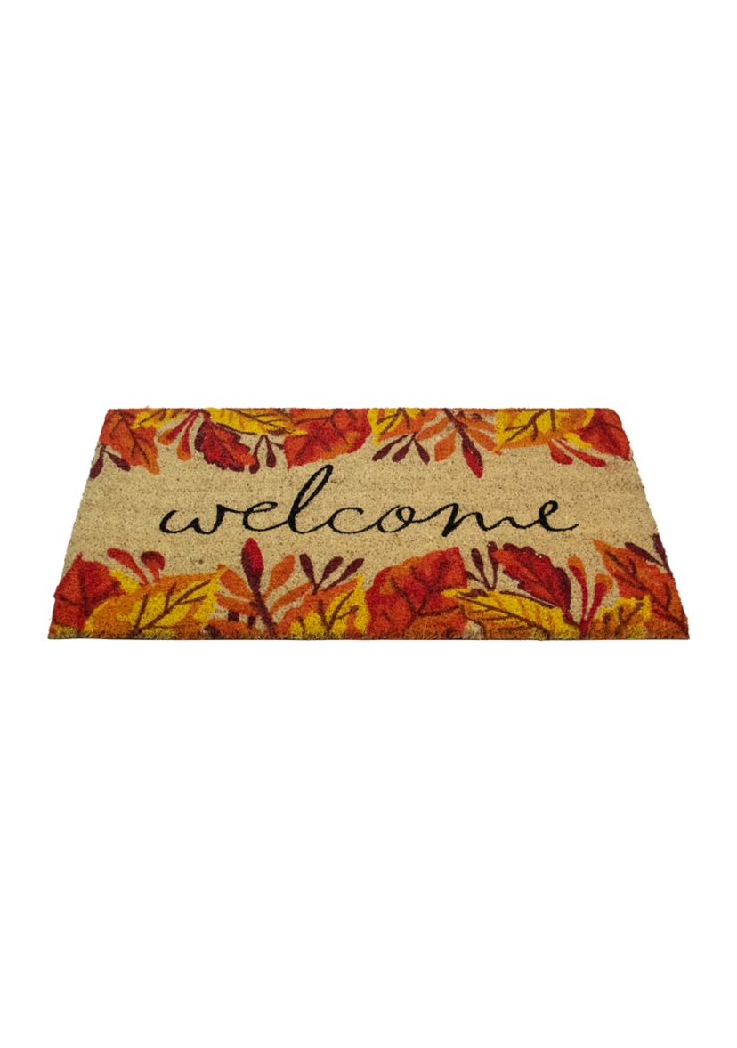 Leafy Fall Harvest Rectangular  inchWelcome inch Doormat 18 inch x 30 inch