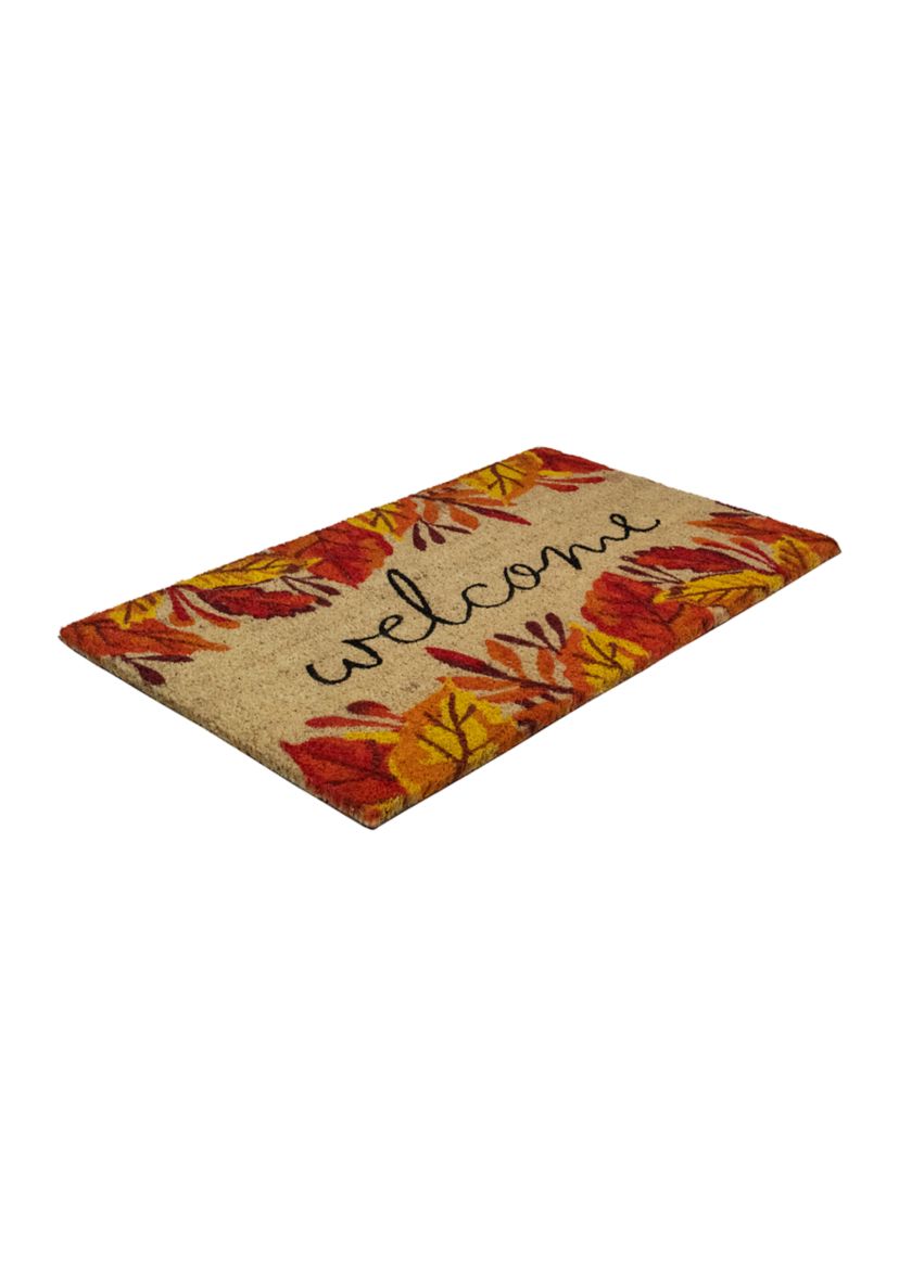 Leafy Fall Harvest Rectangular  inchWelcome inch Doormat 18 inch x 30 inch