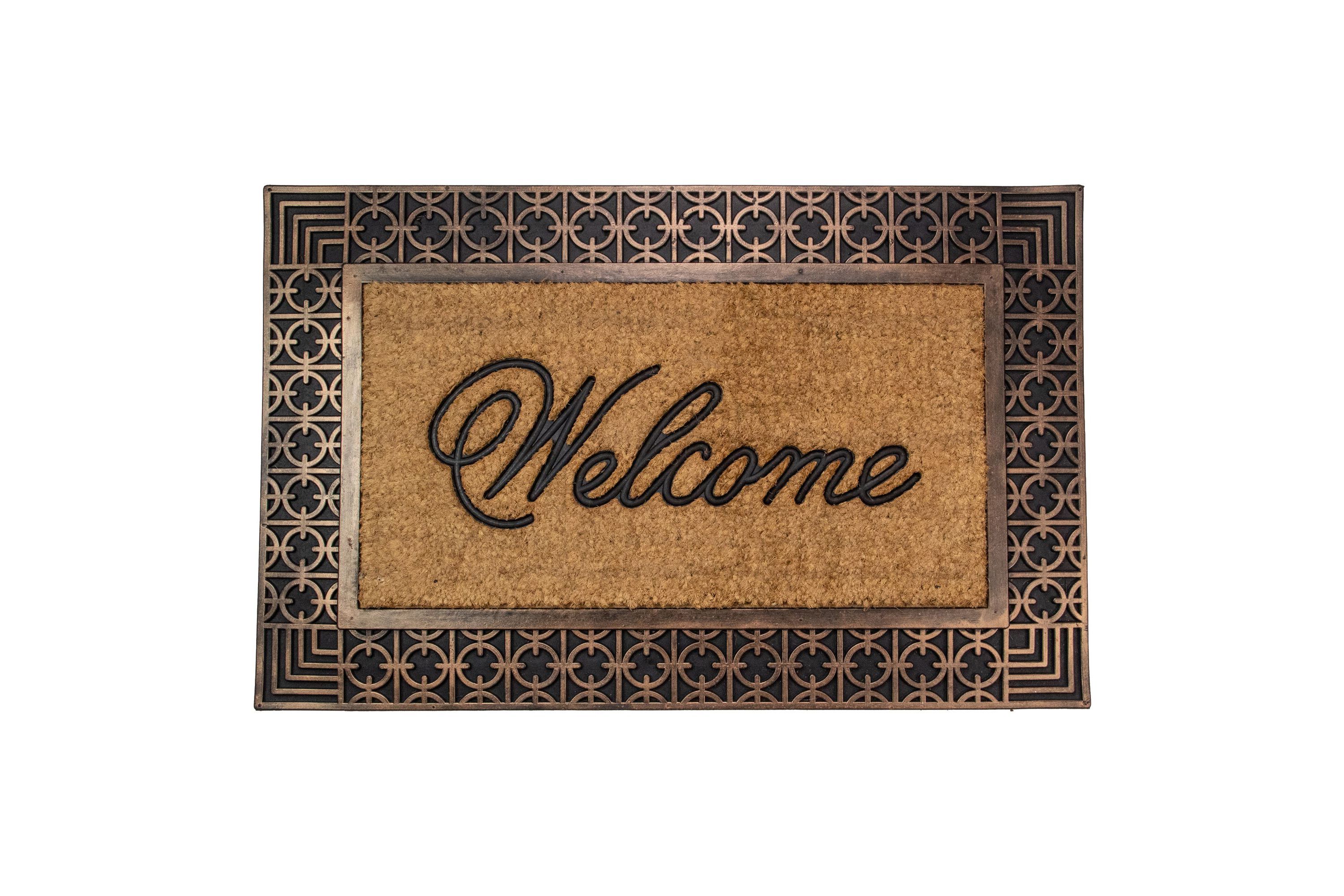 Gold and Natural Coir Rectangular "Welcome" Doormat 23" x 35"