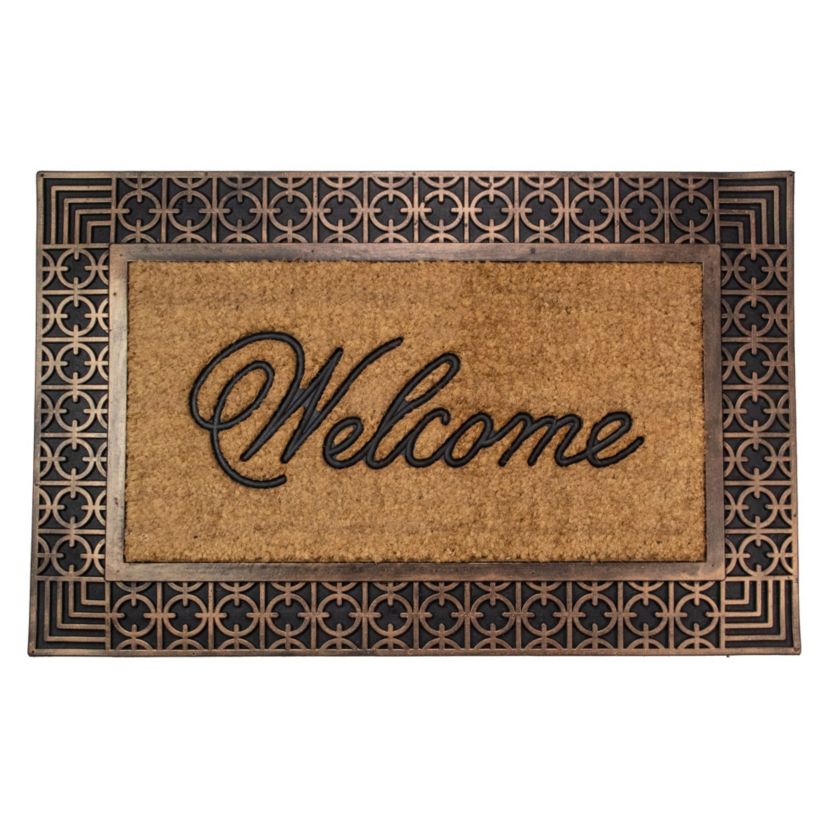 Gold and Natural Coir Rectangular "Welcome" Doormat 23" x 35"