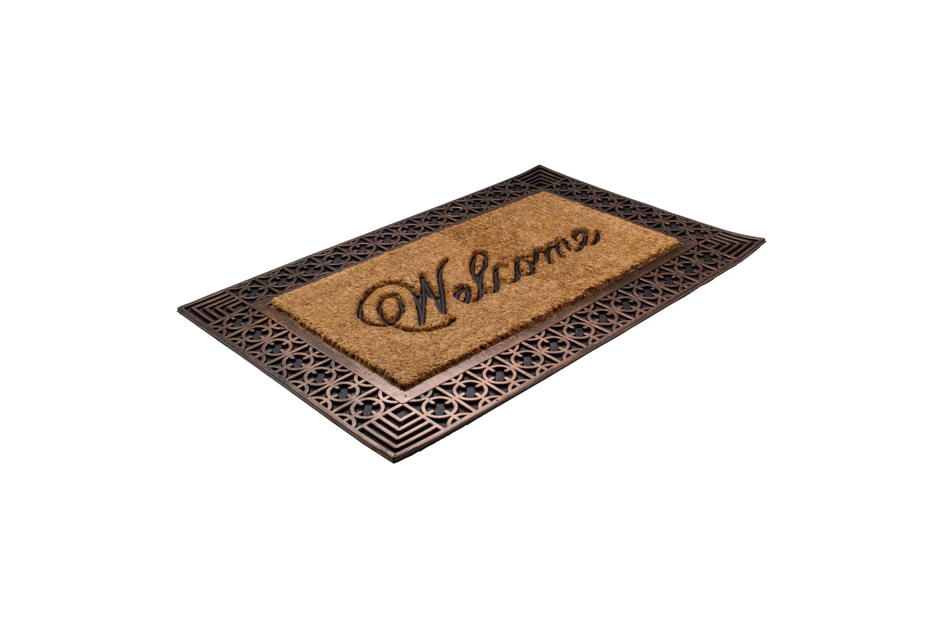 Gold and Natural Coir Rectangular "Welcome" Doormat 23" x 35"