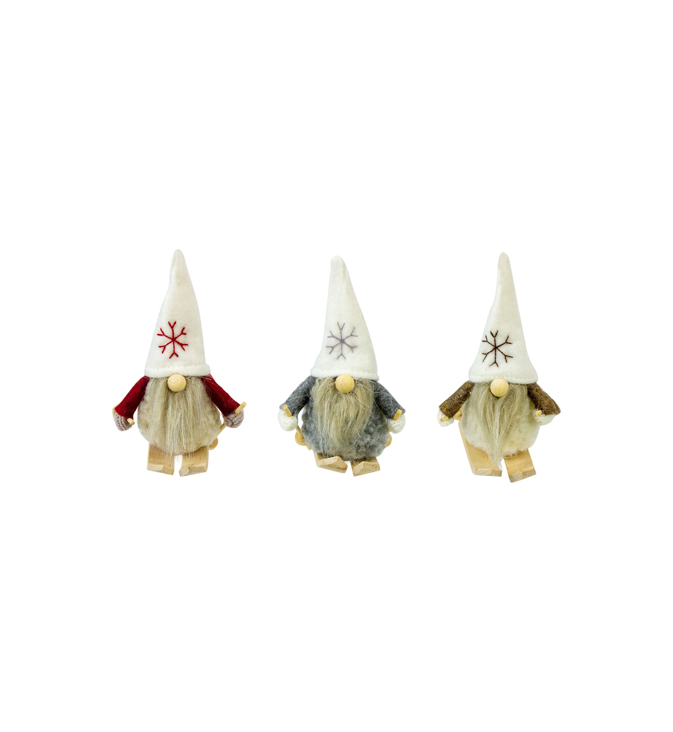Set of 3 Skiing Gnomes Christmas Ornaments 4.5Inch