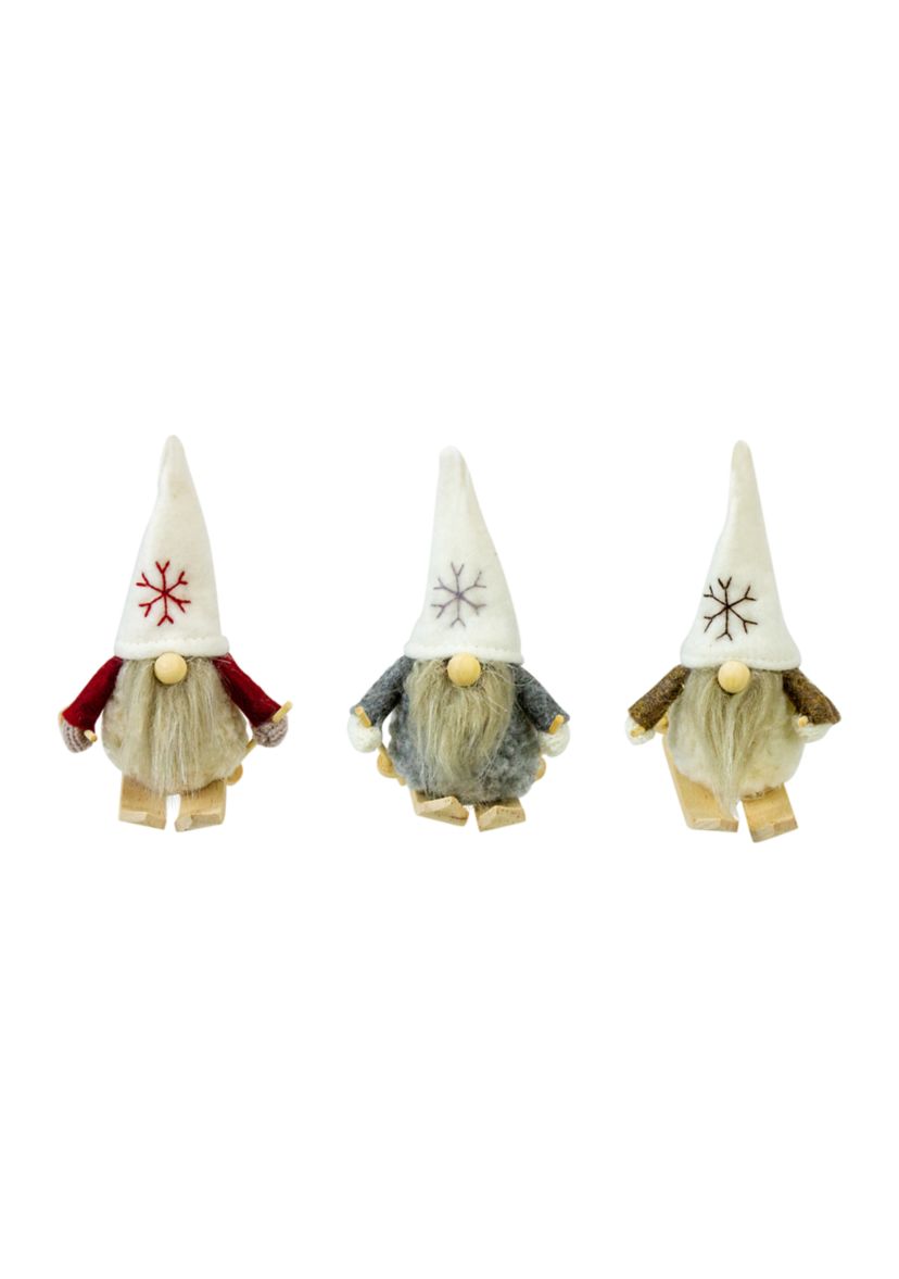 Set of 3 Skiing Gnomes Christmas Ornaments 4.5Inch