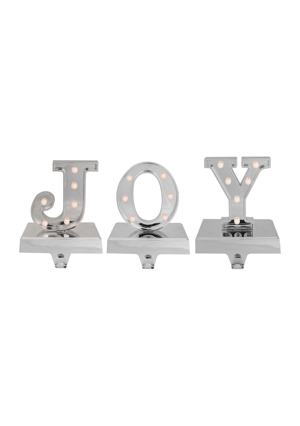 Set of 3 Silver LED Lighted InchJOYInch Christmas Stocking Holder 6.5Inch