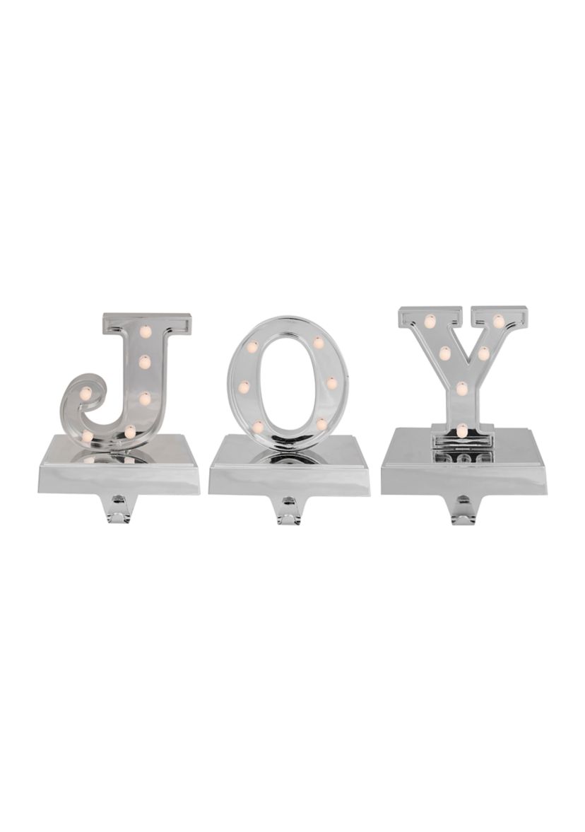 Set of 3 Silver LED Lighted InchJOYInch Christmas Stocking Holder 6.5Inch