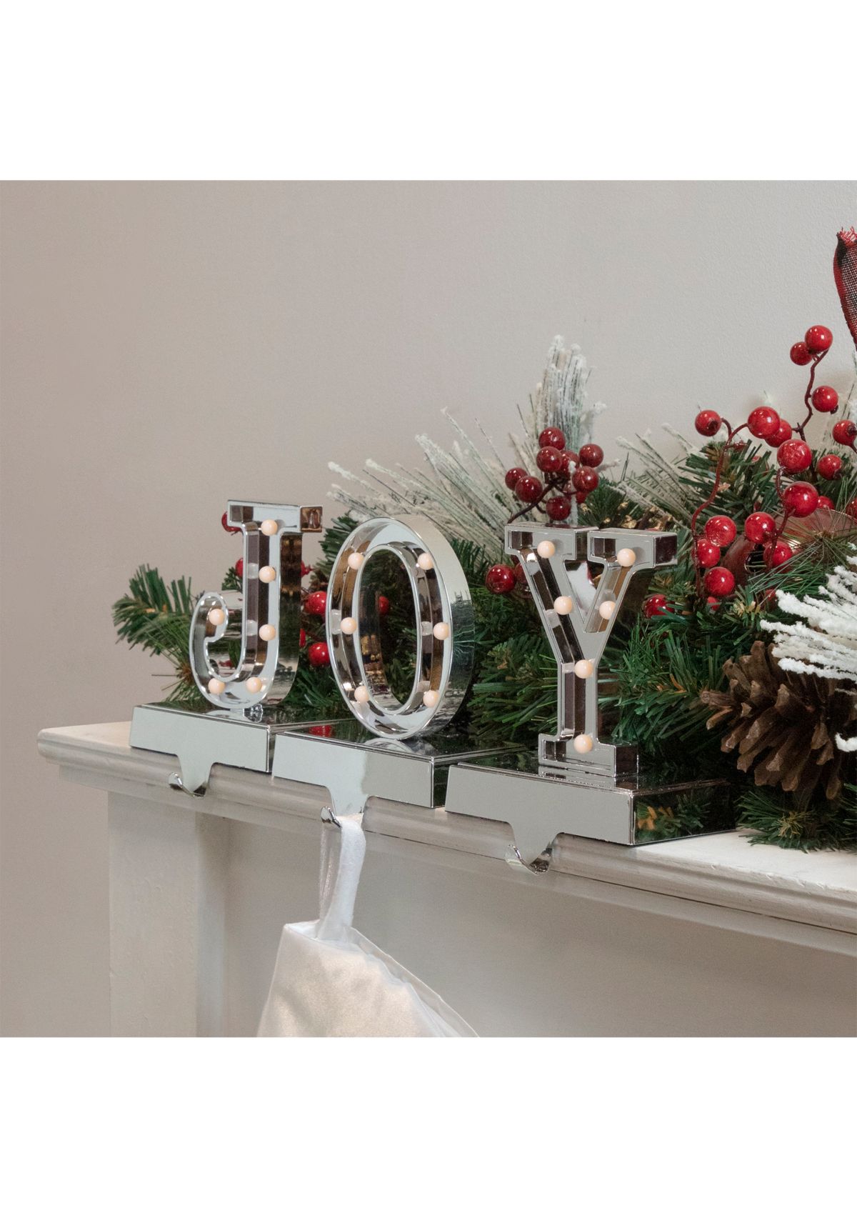Set of 3 Silver LED Lighted InchJOYInch Christmas Stocking Holder 6.5Inch