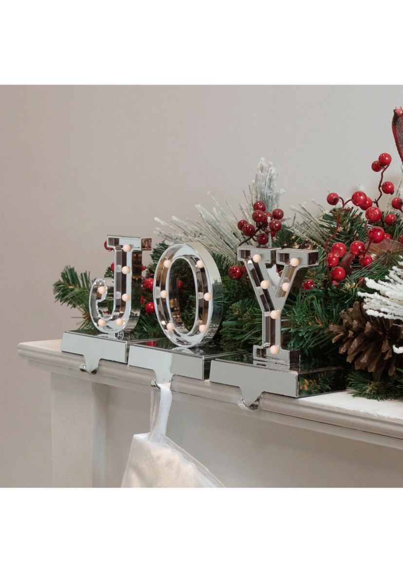 Set of 3 Silver LED Lighted InchJOYInch Christmas Stocking Holder 6.5Inch
