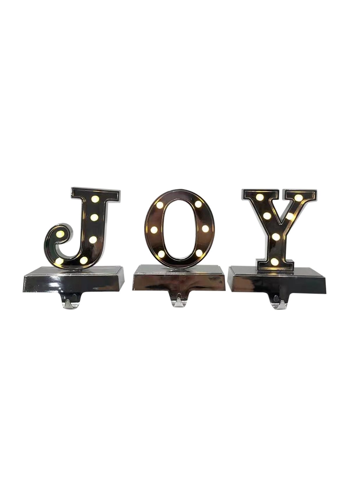 Set of 3 Silver LED Lighted InchJOYInch Christmas Stocking Holder 6.5Inch