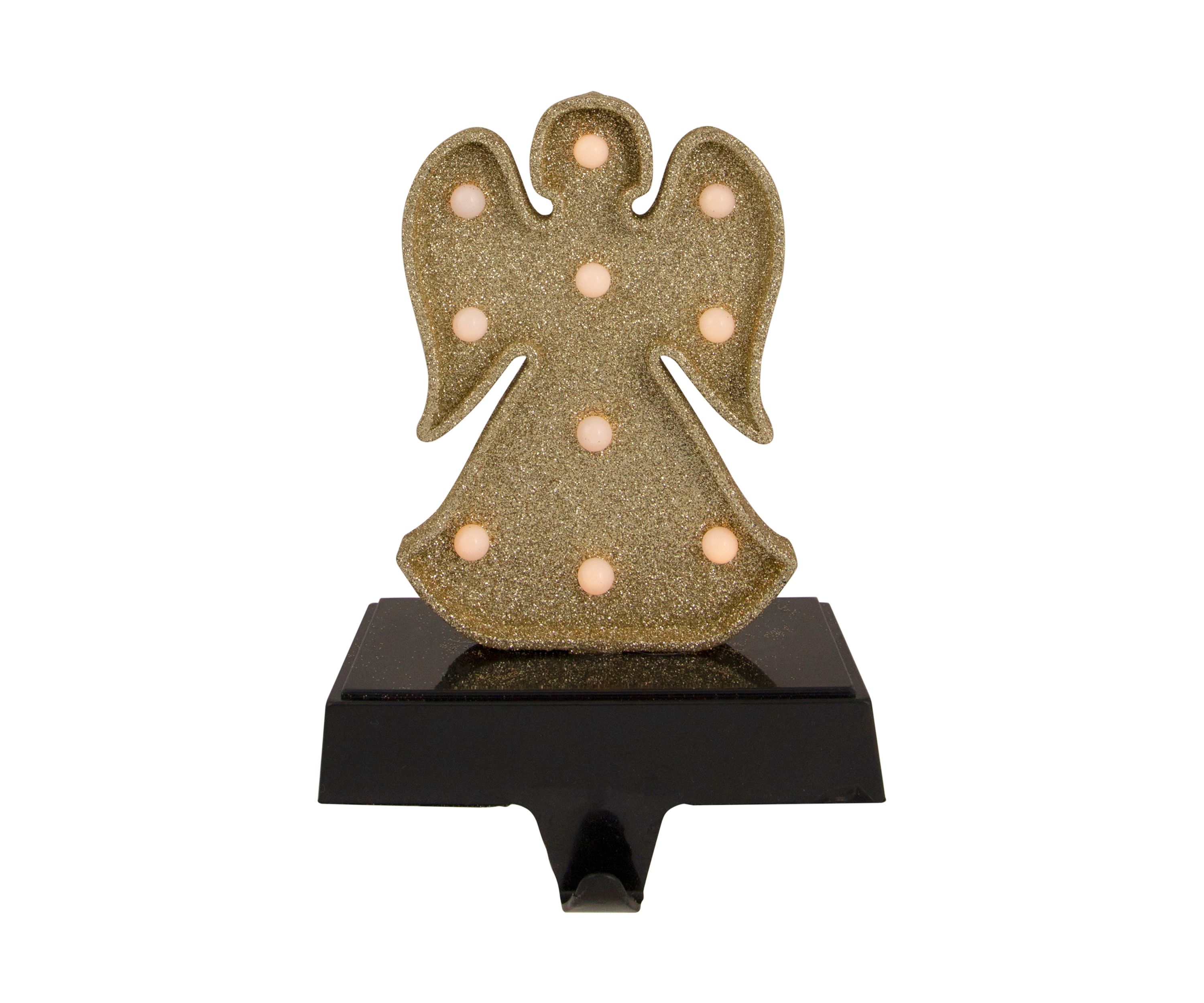 Gold Glittered LED Lighted Angel Christmas Stocking Holder 7Inch