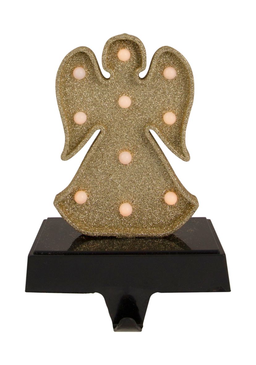 Gold Glittered LED Lighted Angel Christmas Stocking Holder 7Inch