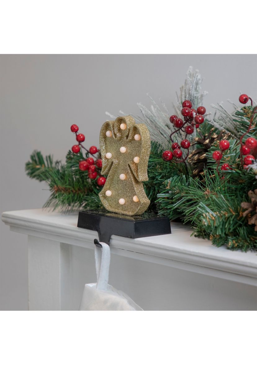 Gold Glittered LED Lighted Angel Christmas Stocking Holder 7Inch