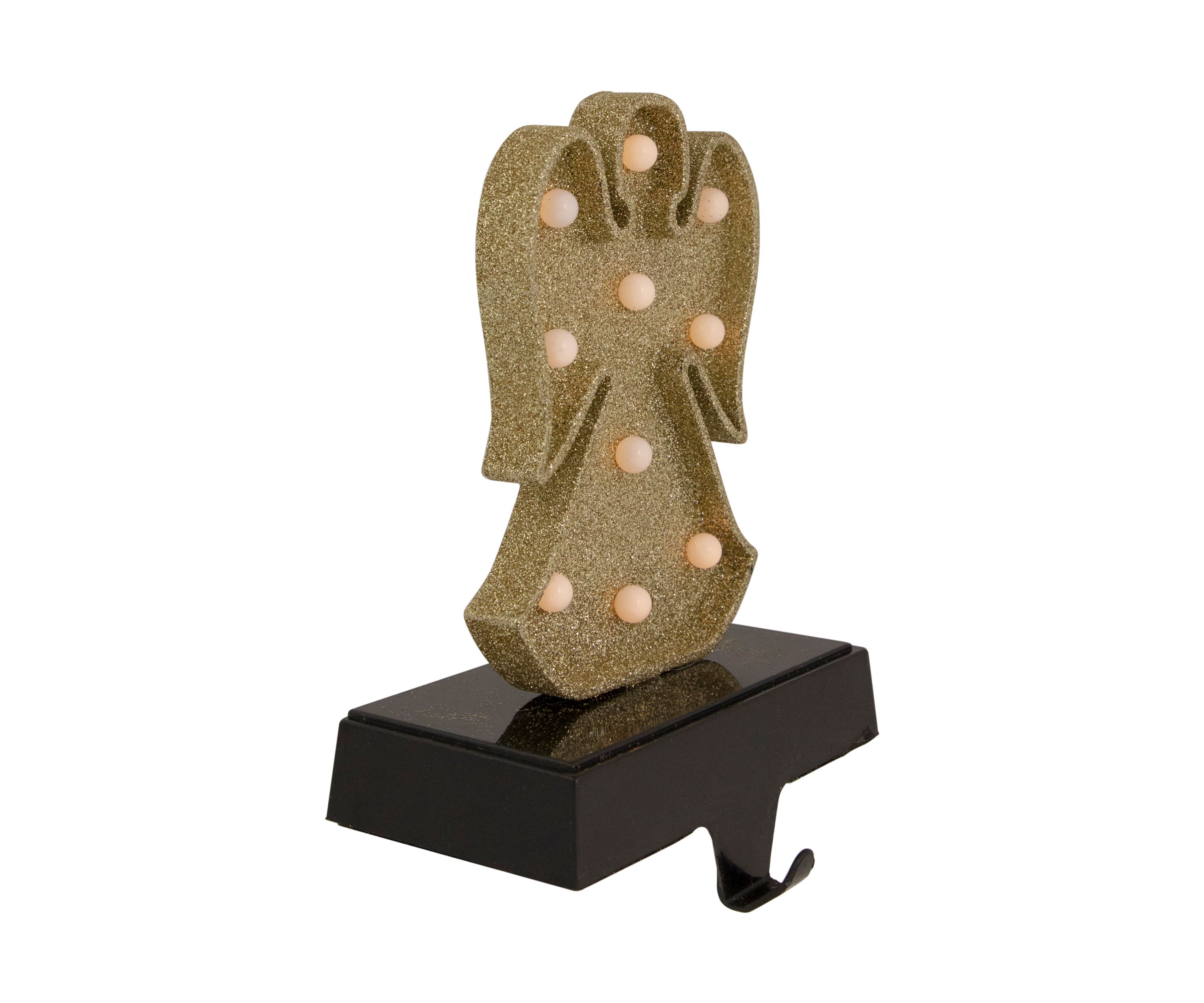 Gold Glittered LED Lighted Angel Christmas Stocking Holder 7Inch