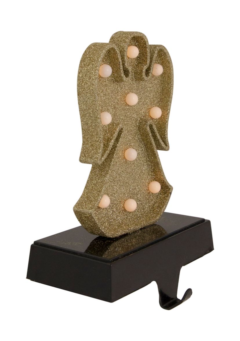 Gold Glittered LED Lighted Angel Christmas Stocking Holder 7Inch