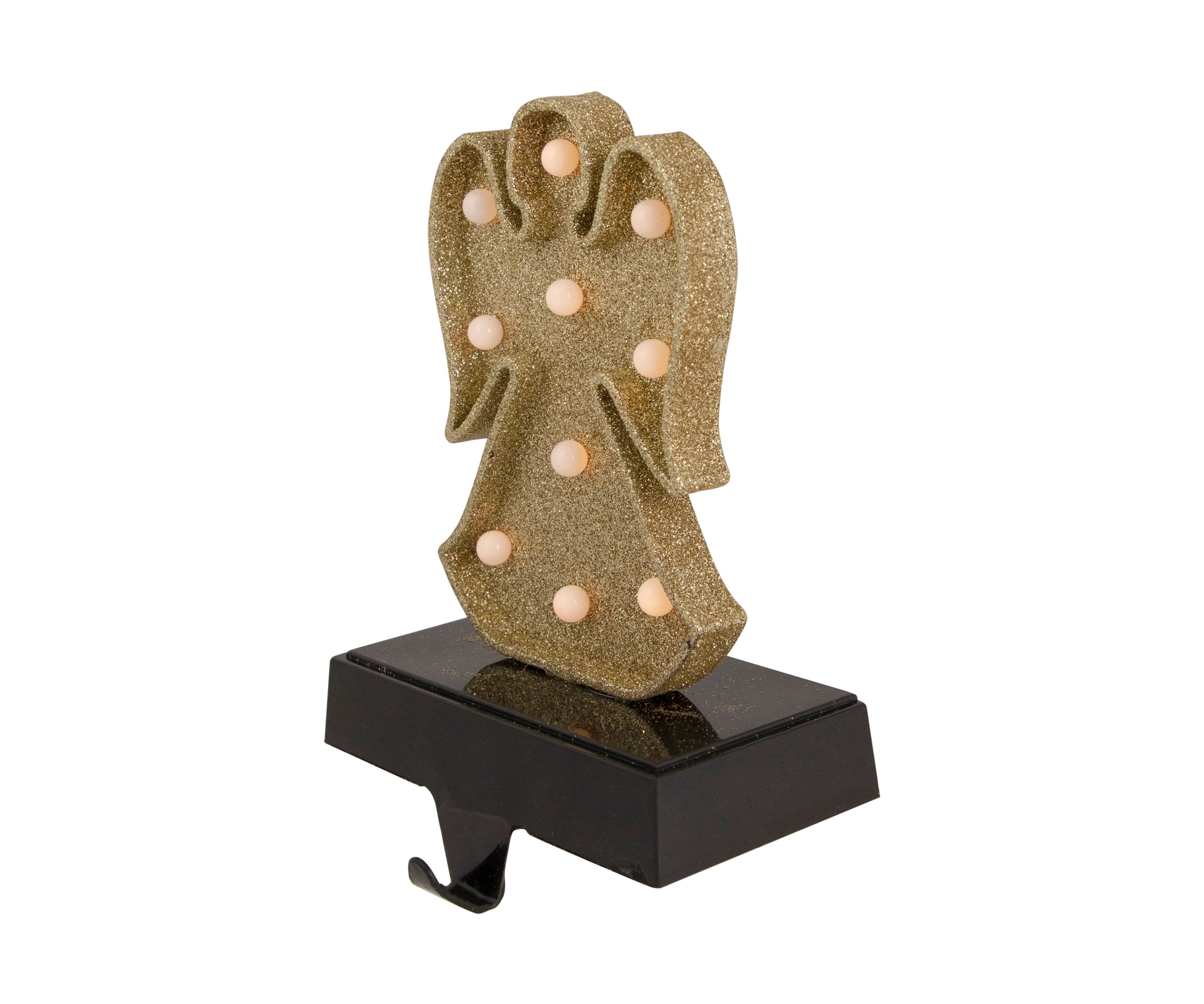 Gold Glittered LED Lighted Angel Christmas Stocking Holder 7Inch