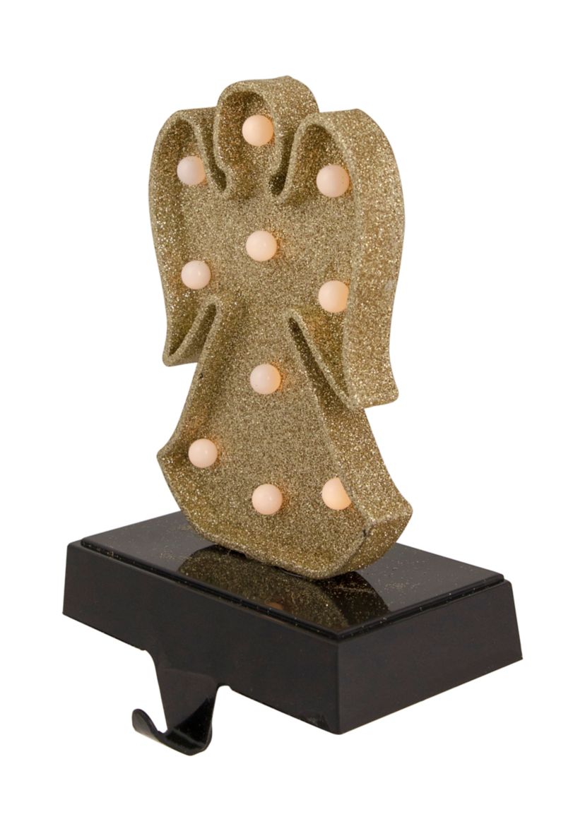 Gold Glittered LED Lighted Angel Christmas Stocking Holder 7Inch