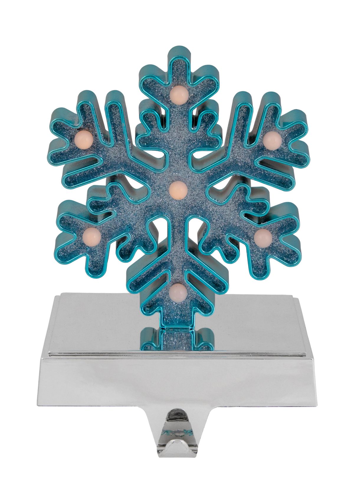 Blue and Silver LED Lighted Snowflake Christmas Stocking Holder 7Inch
