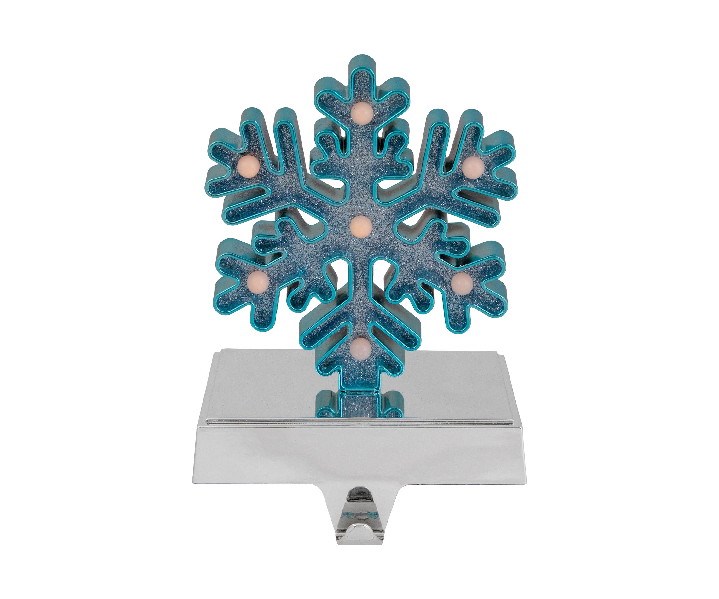 Blue and Silver LED Lighted Snowflake Christmas Stocking Holder 7Inch
