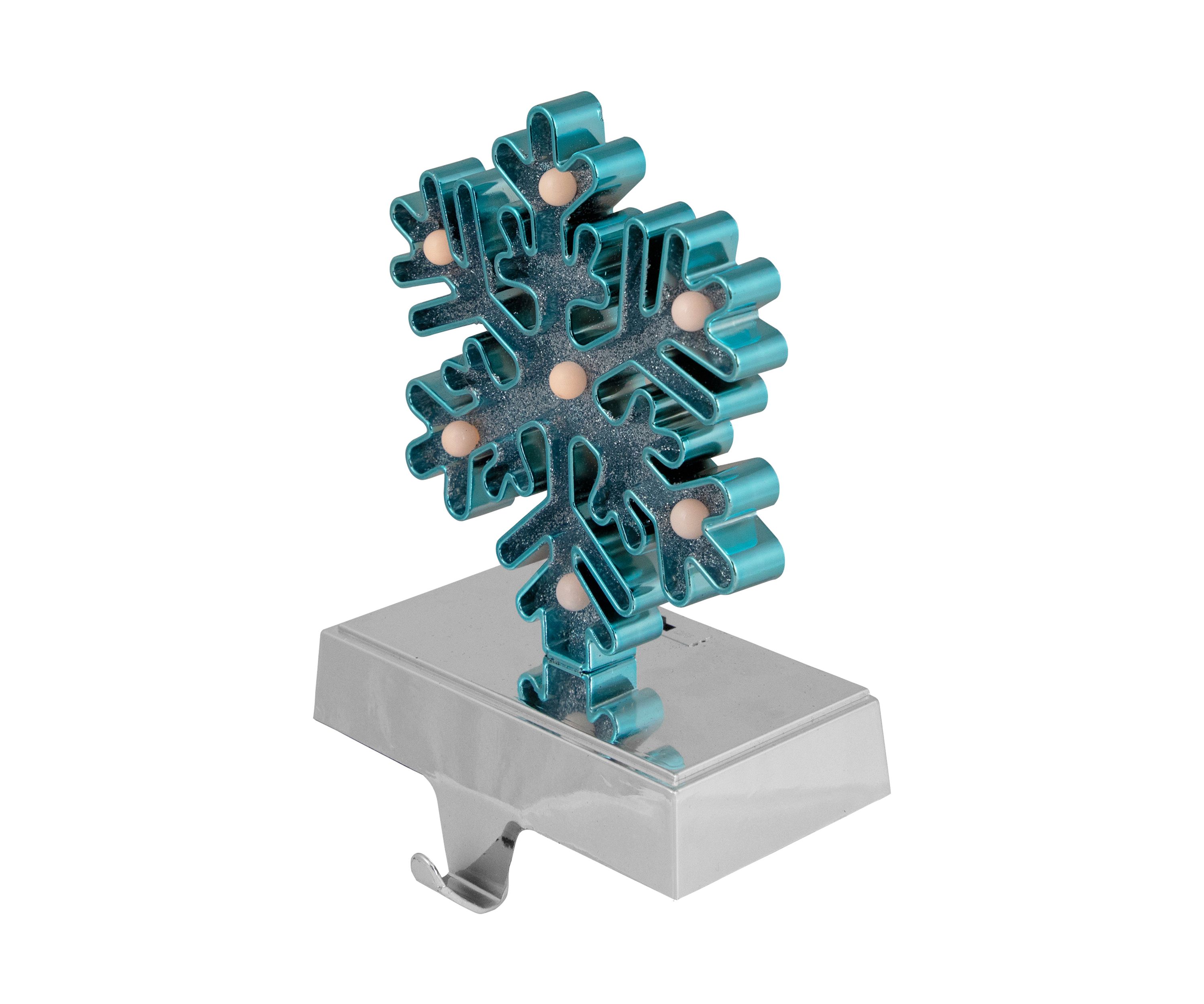 Blue and Silver LED Lighted Snowflake Christmas Stocking Holder 7Inch