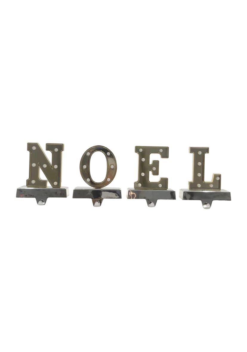 Set of 4 Gold and Silver LED Lighted InchNOELInch Christmas Stocking Holder 6.5Inch