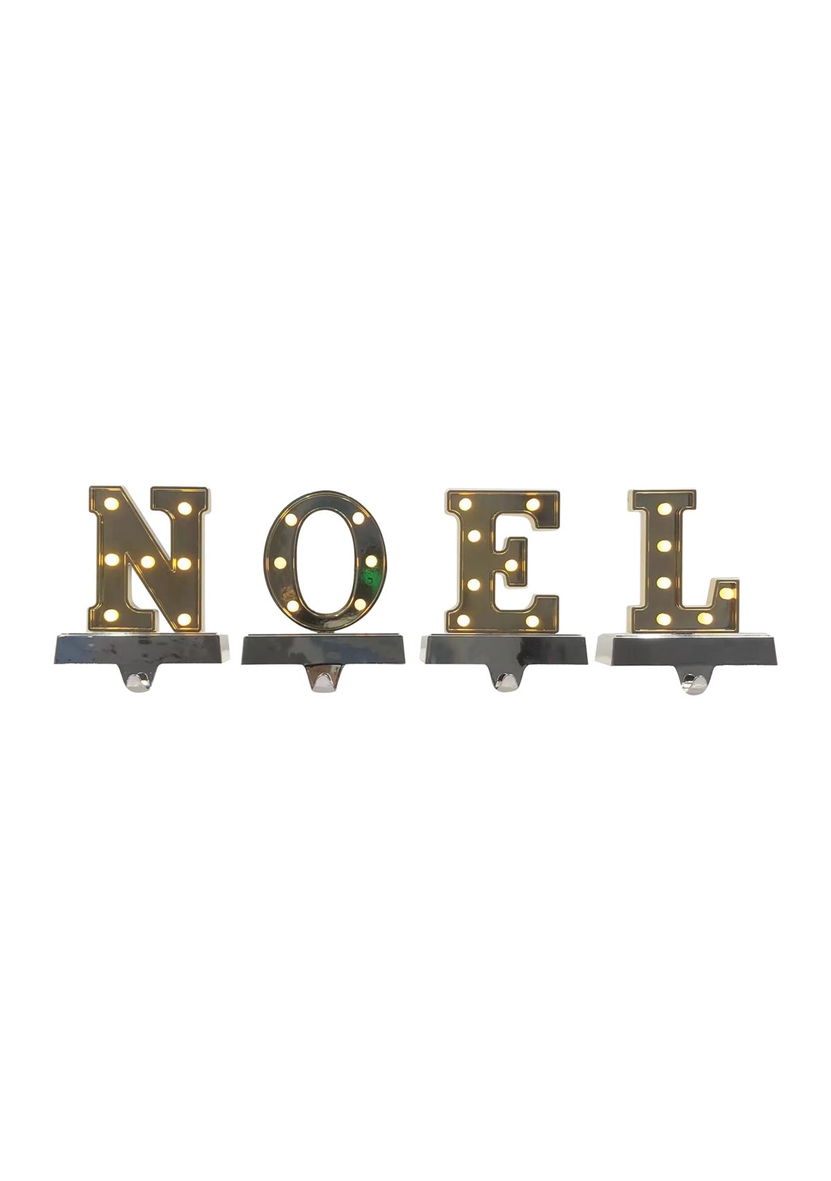 Set of 4 Gold and Silver LED Lighted InchNOELInch Christmas Stocking Holder 6.5Inch