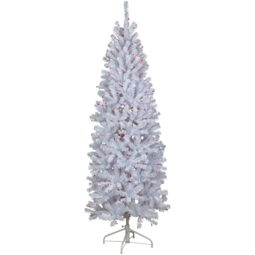6.5ft Pre-Lit Slim Geneva White Spruce Artificial Christmas Tree Pink Lights