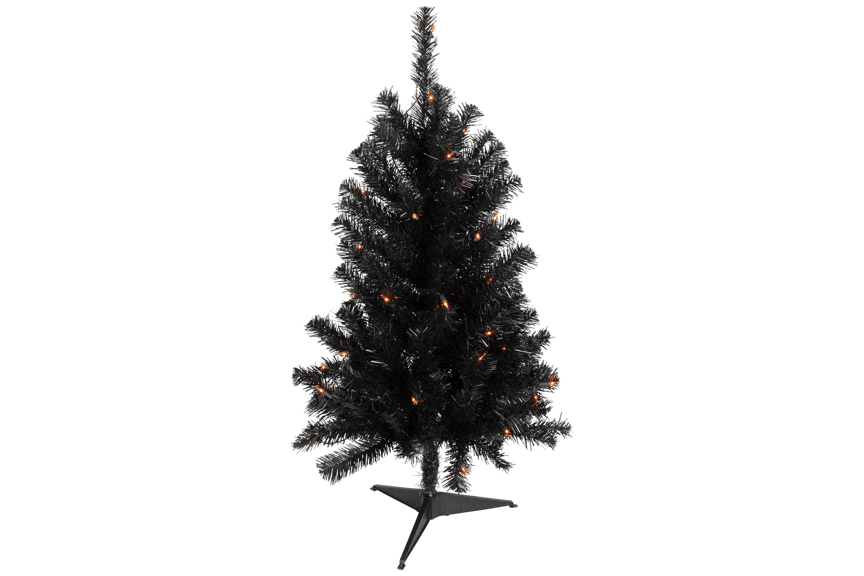 3 Pre-Lit Medium Black Noble Spruce Artificial Halloween Tree  Orange Lights
