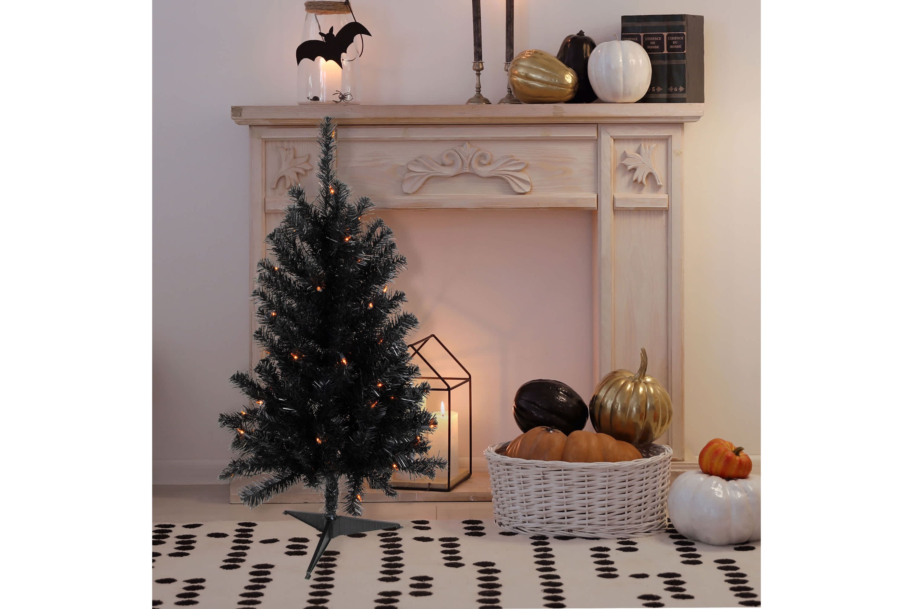 3 Pre-Lit Medium Black Noble Spruce Artificial Halloween Tree  Orange Lights