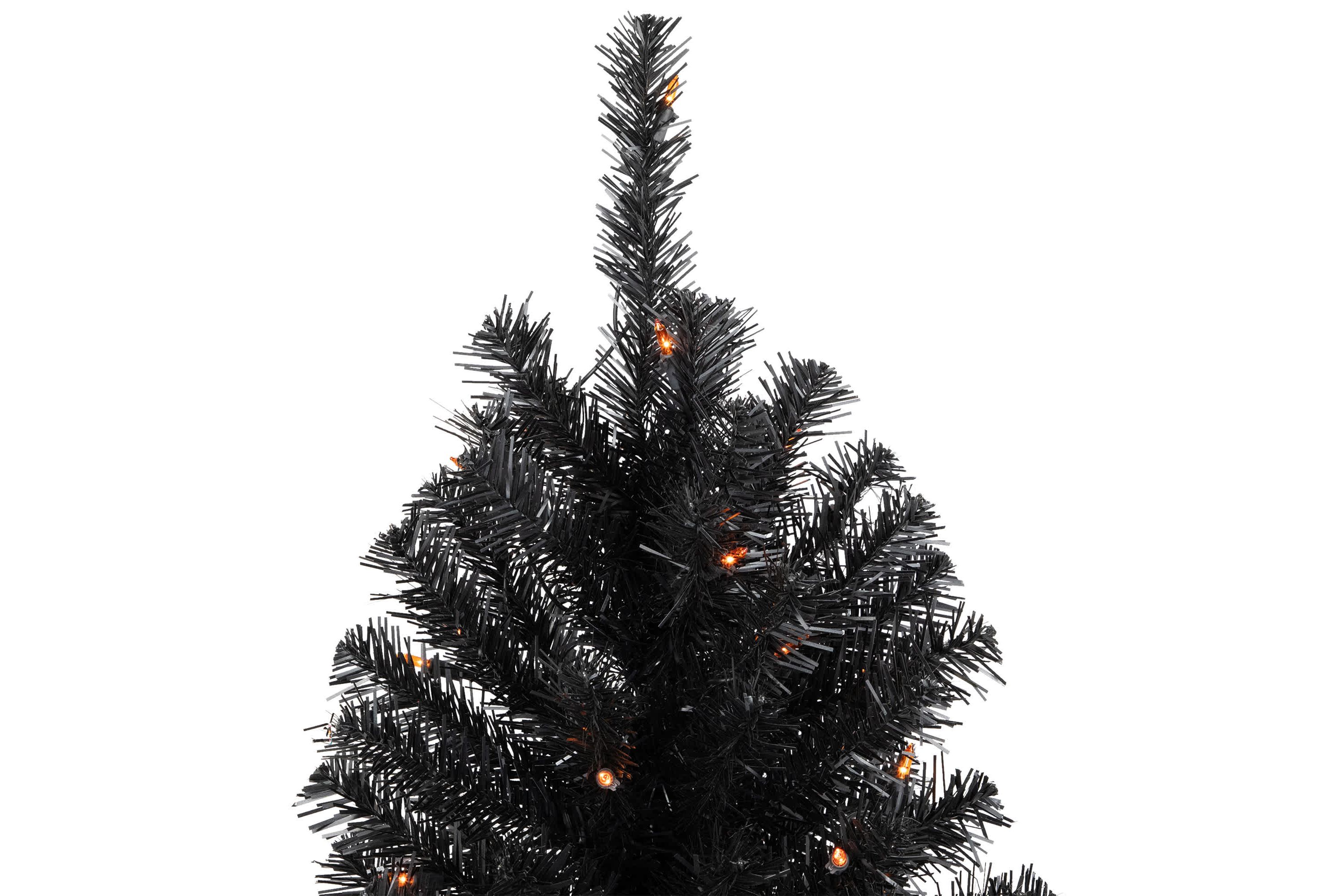 3 Pre-Lit Medium Black Noble Spruce Artificial Halloween Tree  Orange Lights