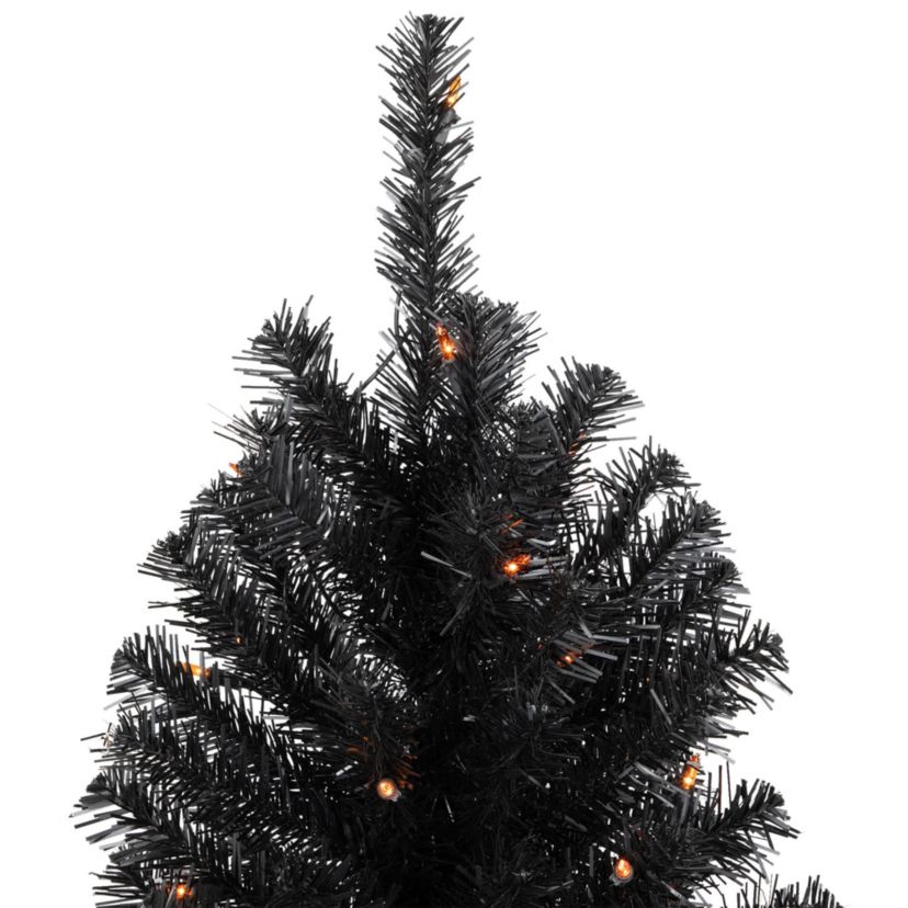 3 Pre-Lit Medium Black Noble Spruce Artificial Halloween Tree  Orange Lights