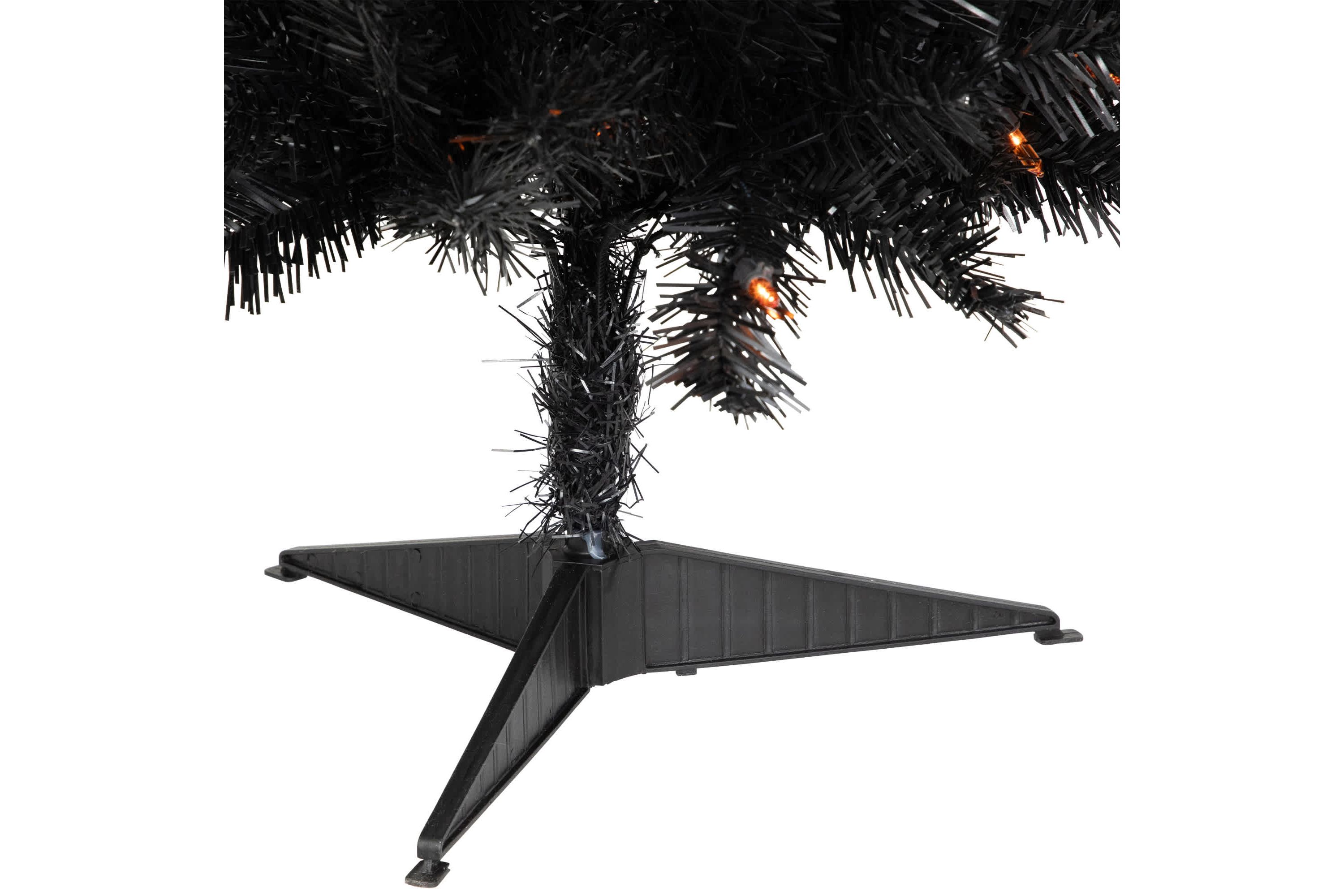 3 Pre-Lit Medium Black Noble Spruce Artificial Halloween Tree  Orange Lights