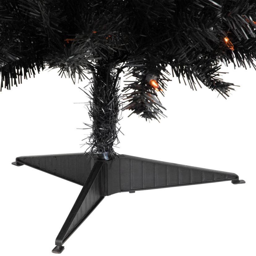 3 Pre-Lit Medium Black Noble Spruce Artificial Halloween Tree  Orange Lights
