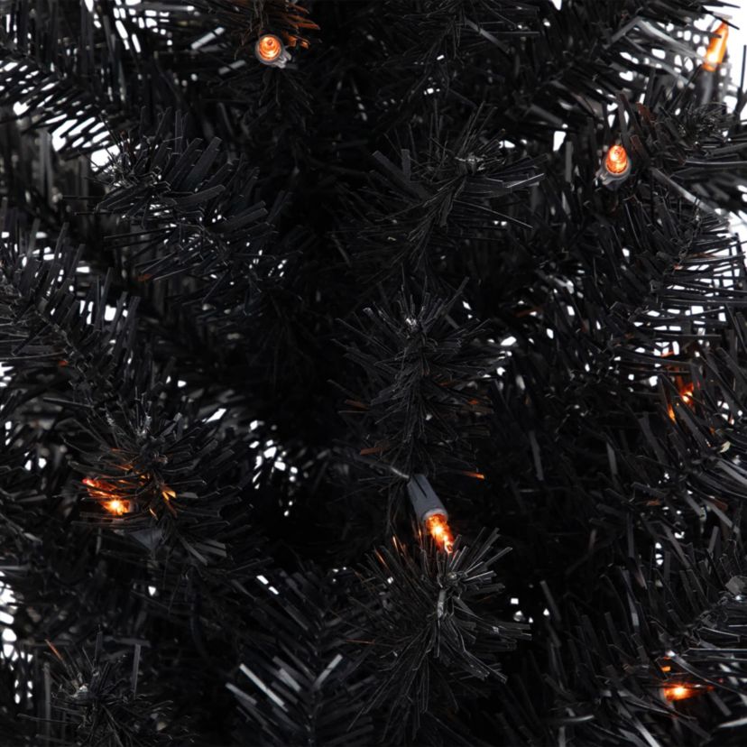 3 Pre-Lit Medium Black Noble Spruce Artificial Halloween Tree  Orange Lights