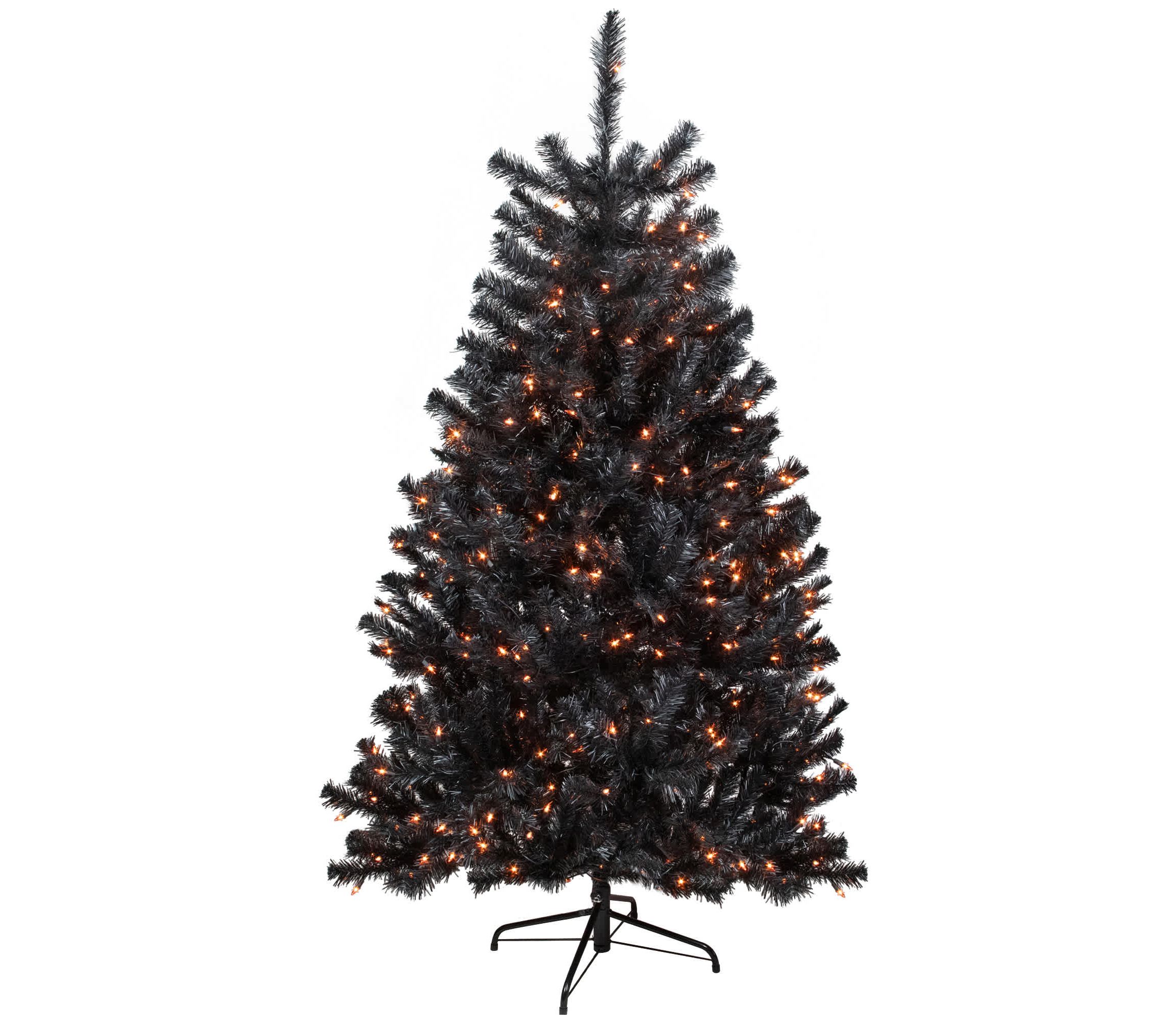 6ft Pre-Lit Black Noble Spruce Artificial Halloween Tree  Orange Lights