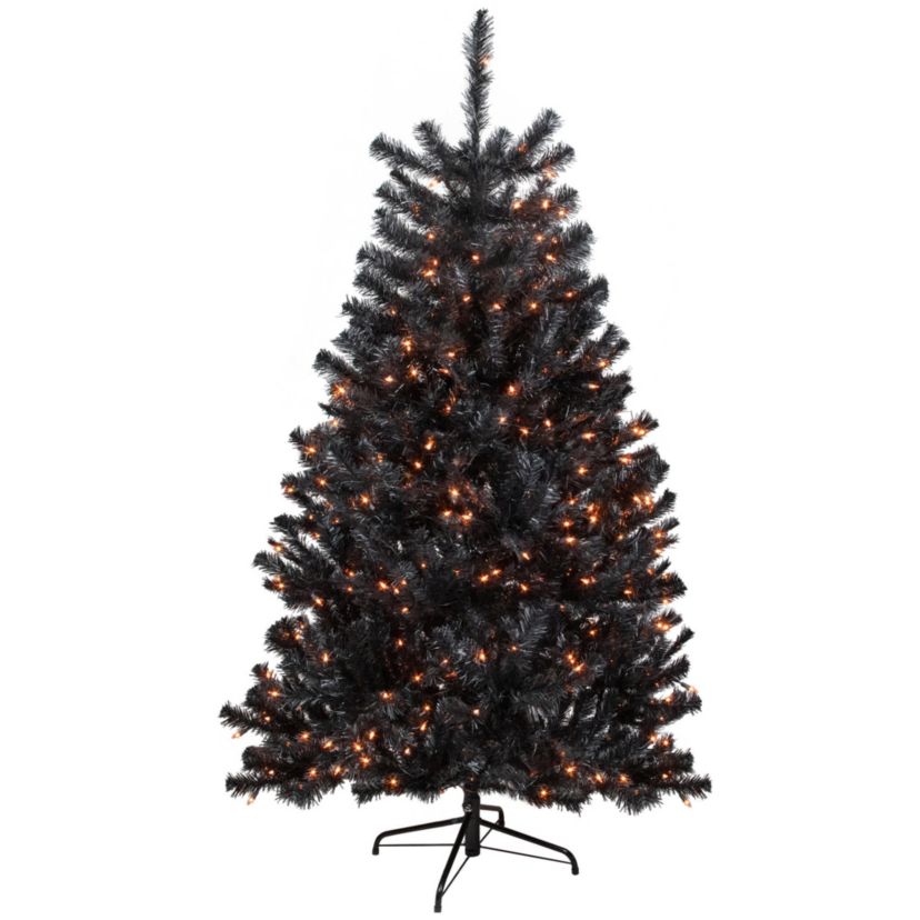 6ft Pre-Lit Black Noble Spruce Artificial Halloween Tree  Orange Lights