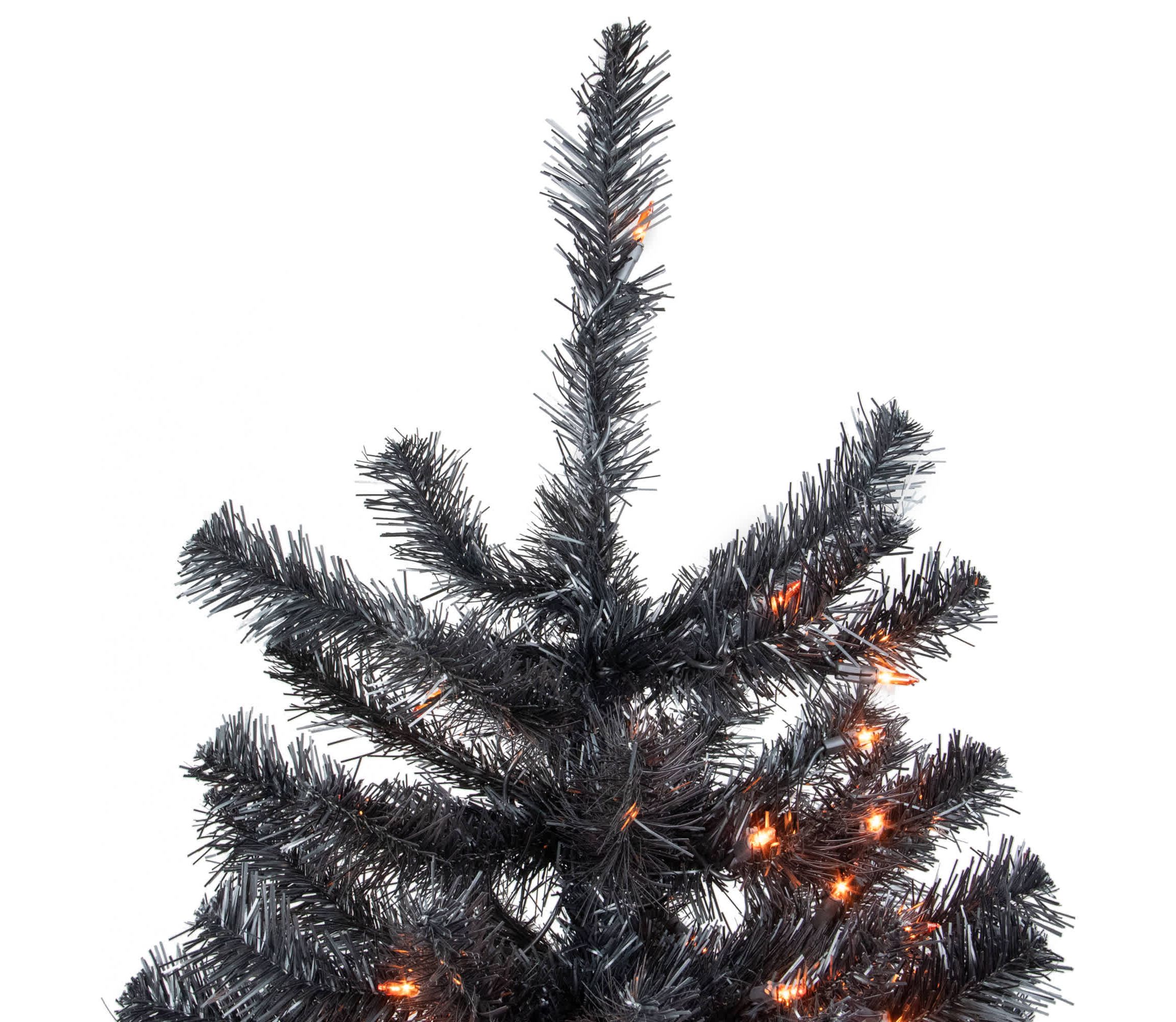 6ft Pre-Lit Black Noble Spruce Artificial Halloween Tree  Orange Lights
