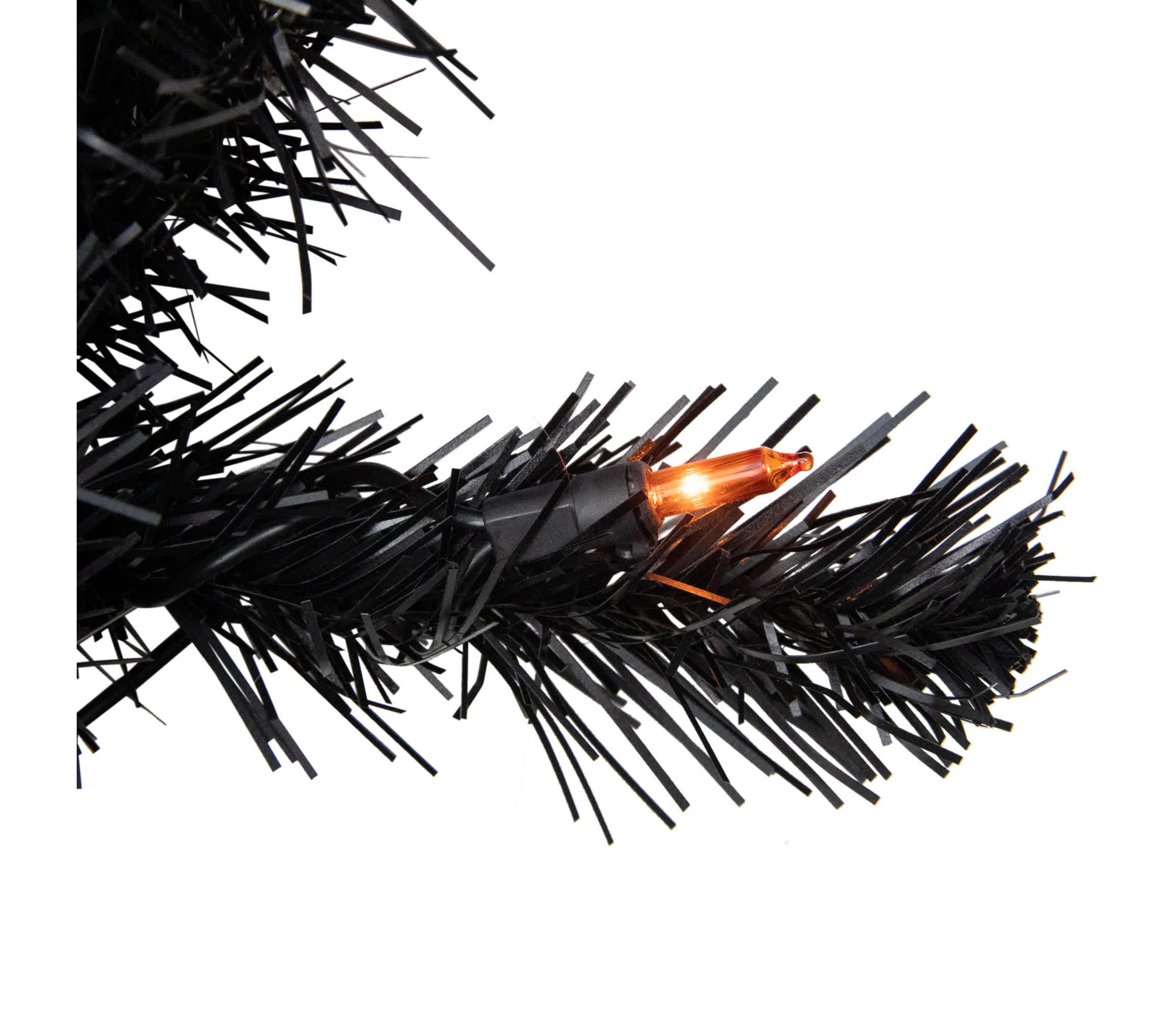 6ft Pre-Lit Black Noble Spruce Artificial Halloween Tree  Orange Lights