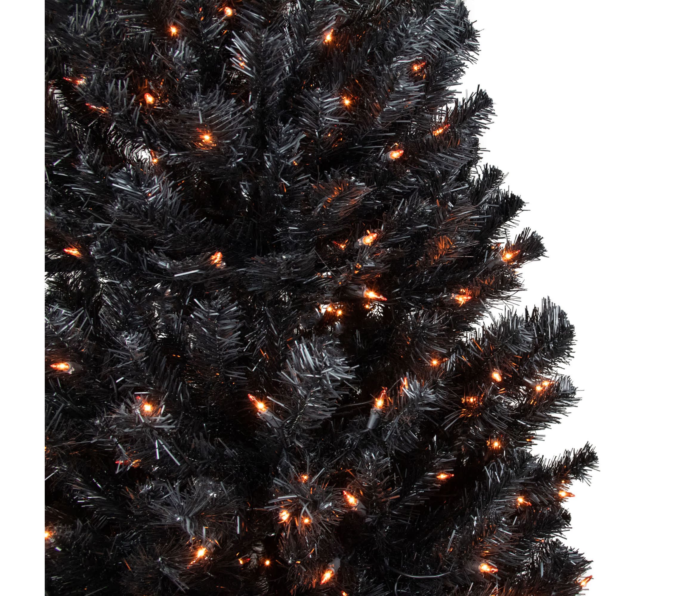 6ft Pre-Lit Black Noble Spruce Artificial Halloween Tree  Orange Lights