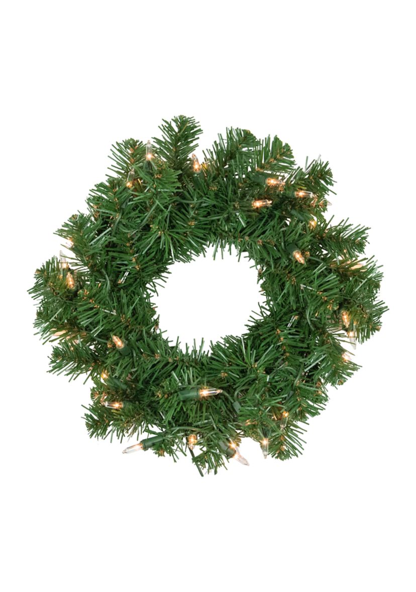 Pre-Lit Deluxe Dorchester Pine Artificial Christmas Wreath  12-Inch  Clear Lights