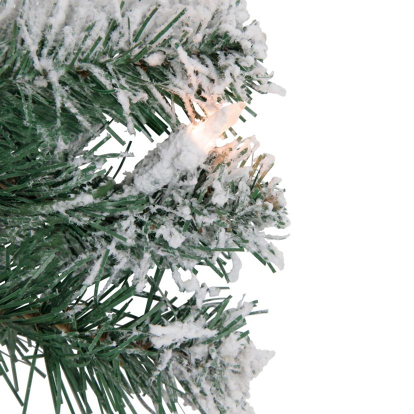 Pre-Lit Flocked Snow White Artificial Christmas Wreath 24-Inch Clear Lights