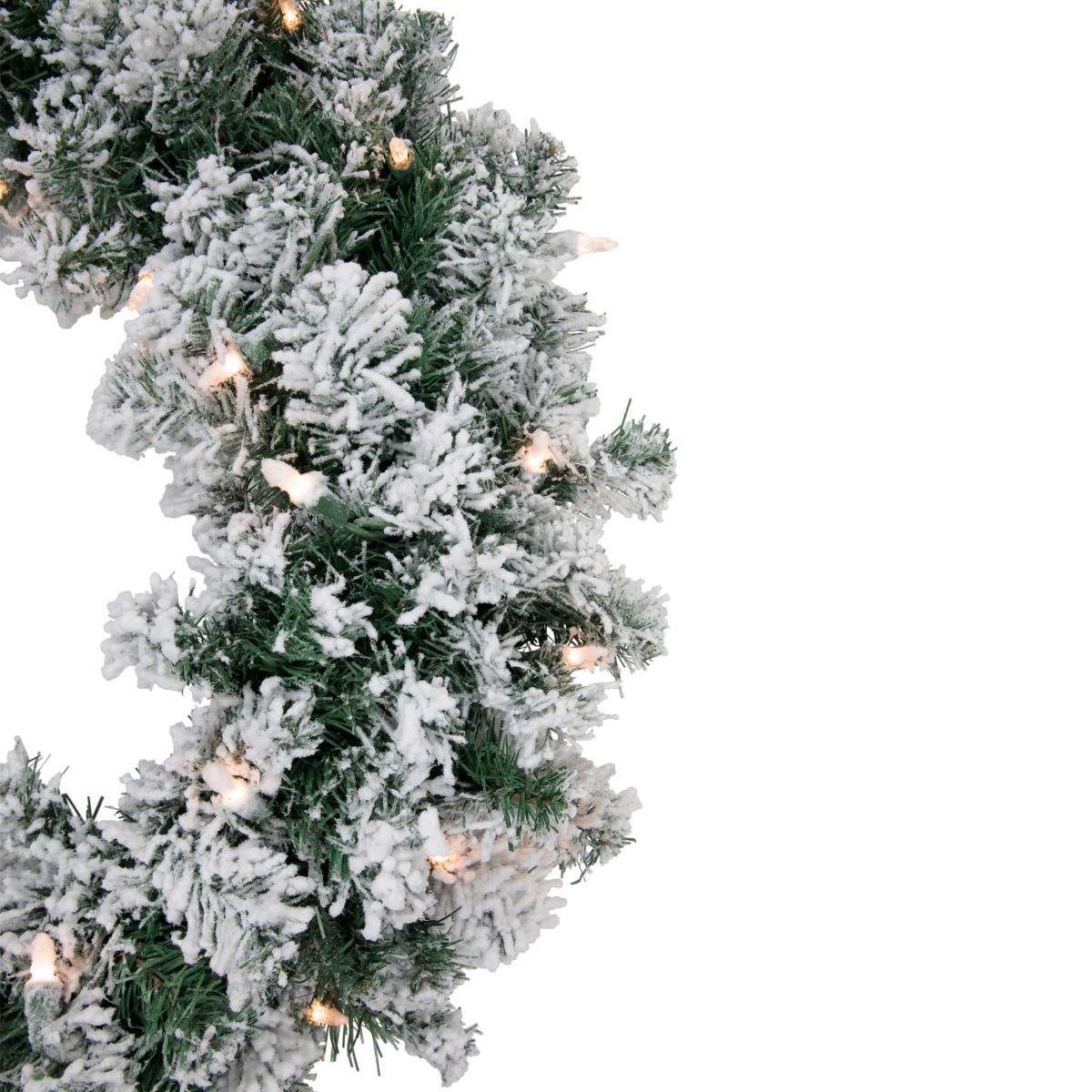 Pre-Lit Flocked Snow White Artificial Christmas Wreath 24-Inch Clear Lights