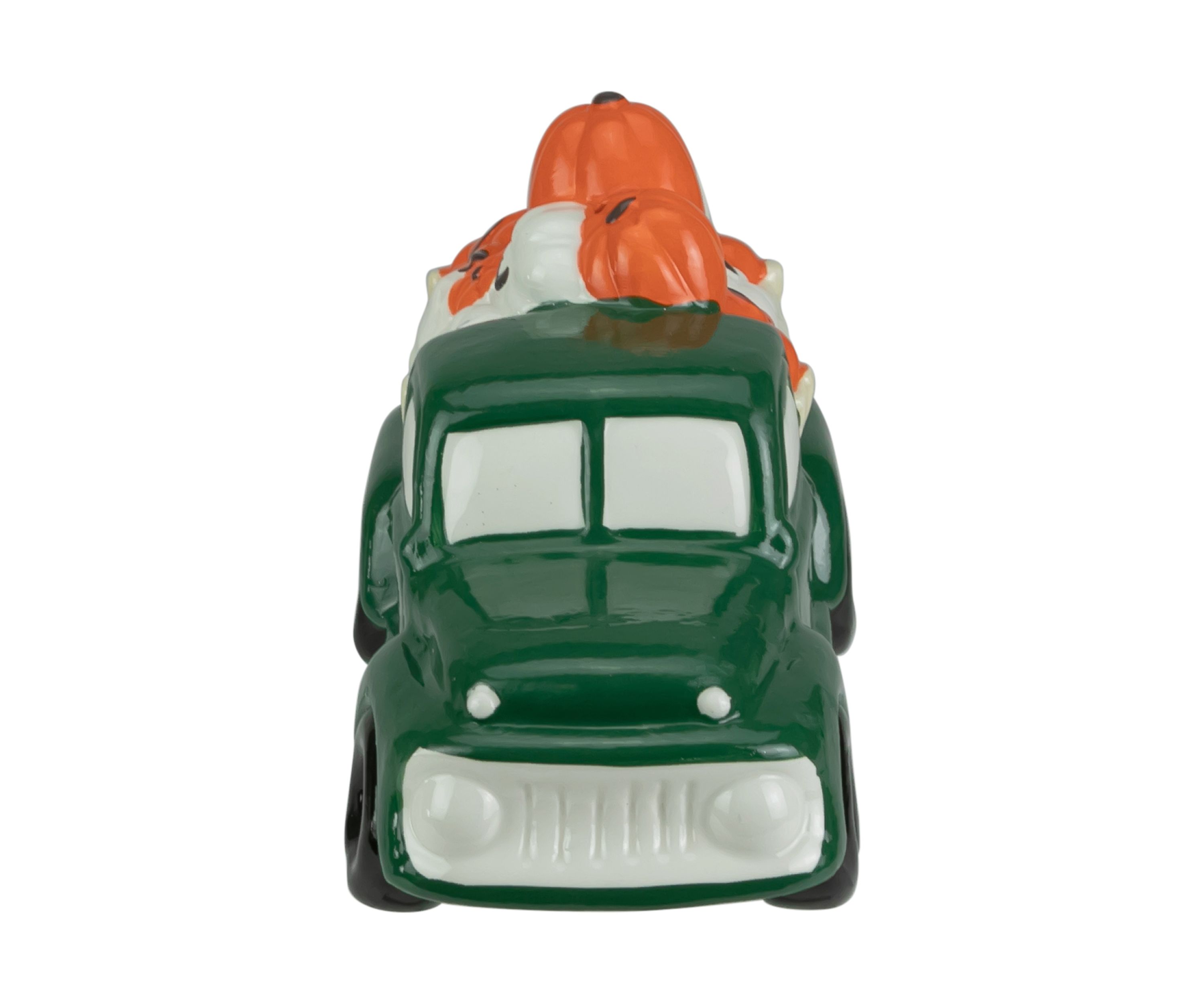 9.5 inch LED Lighted Green Ceramic Truck Hauling Pumpkins Autumn Harvest Decoration