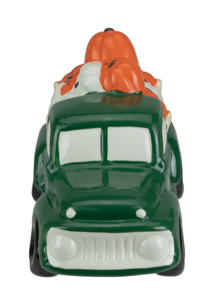 9.5 inch LED Lighted Green Ceramic Truck Hauling Pumpkins Autumn Harvest Decoration